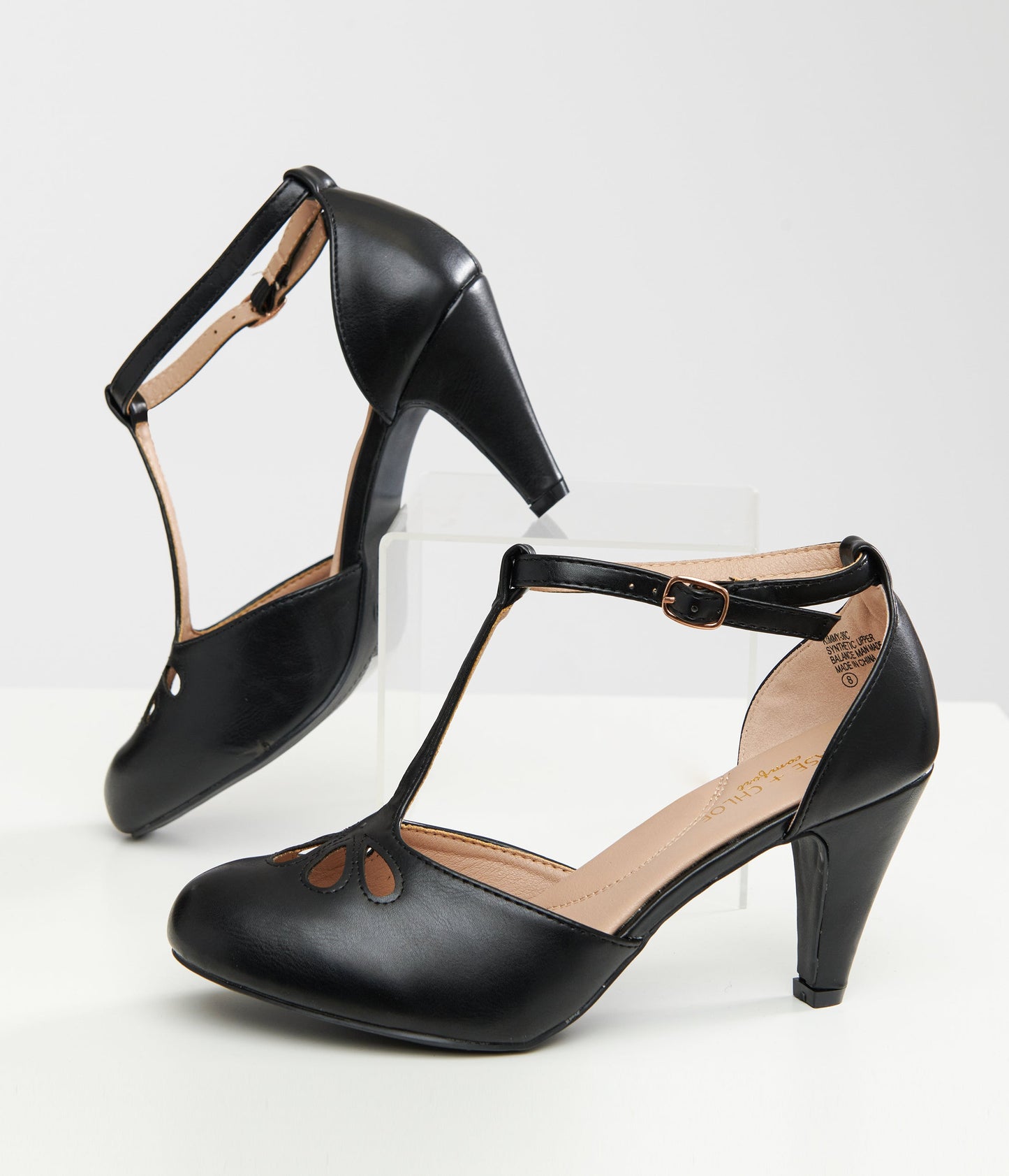 1920s Black Leatherette T - Strap Heels - Unique Vintage - Womens, SHOES, HEELS