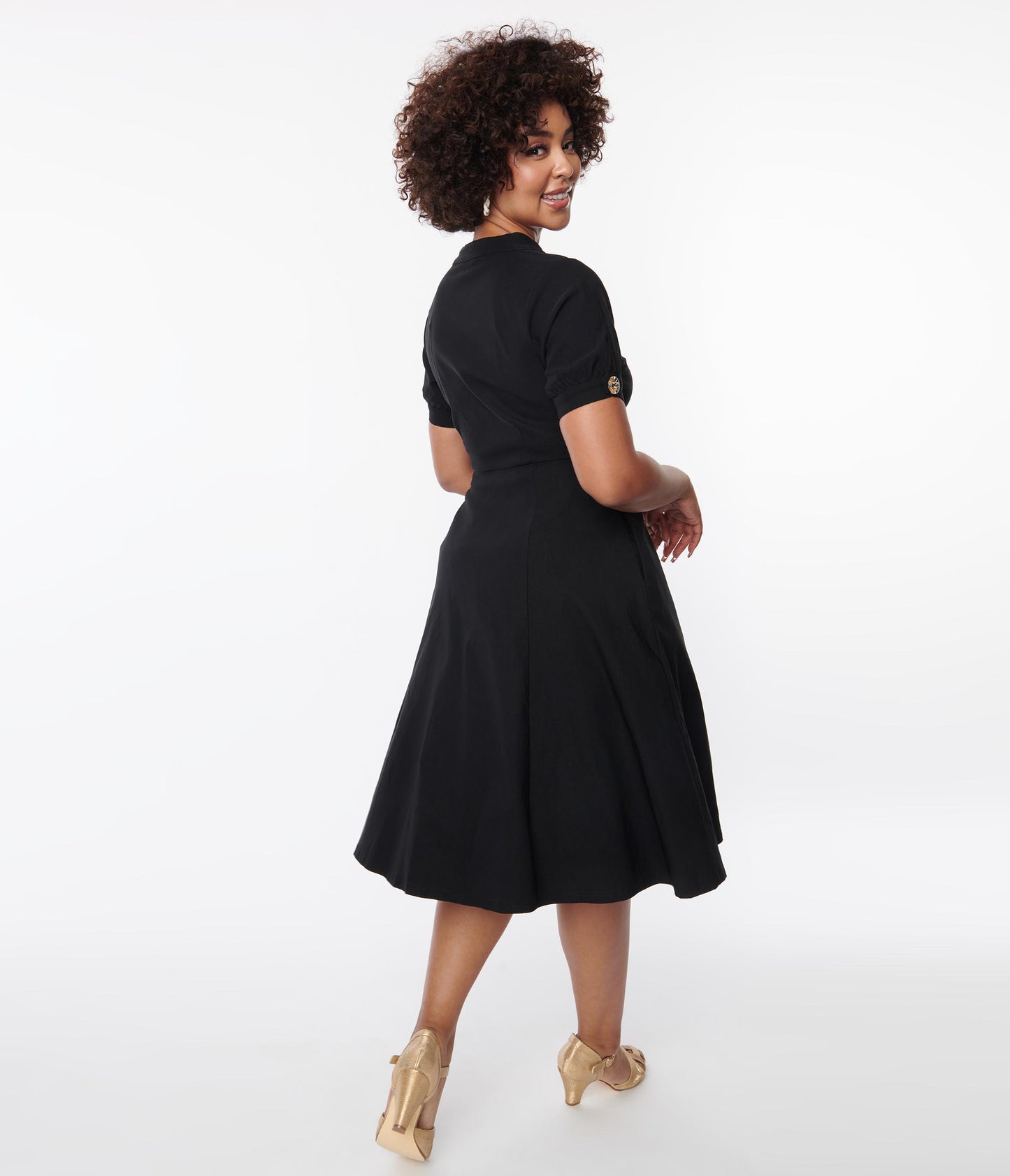 Unique Vintage Black Button Swing Dress - Unique Vintage - Womens, DRESSES, SWING