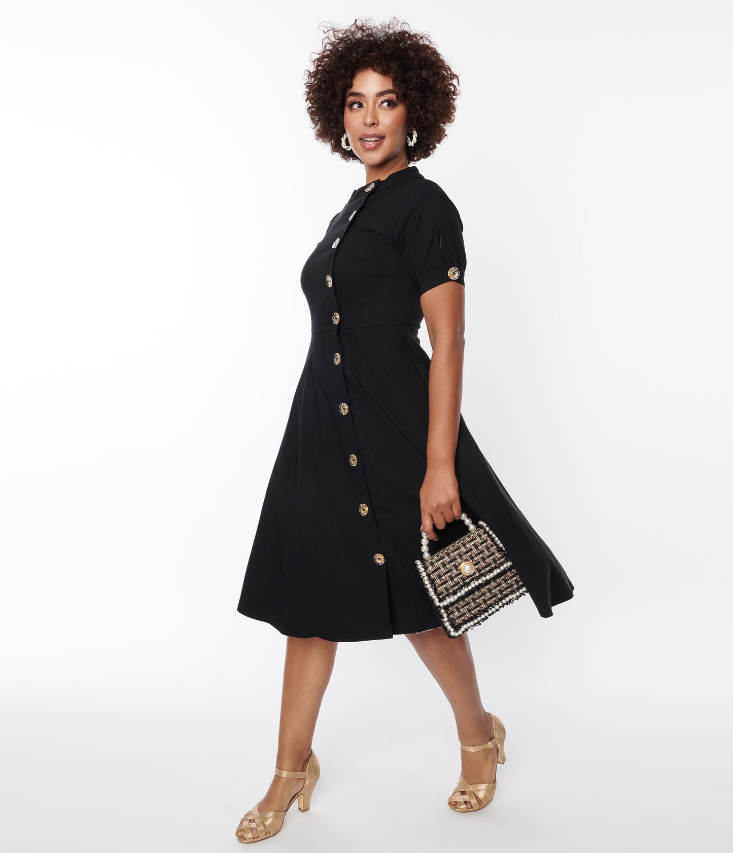 Unique Vintage Black Button Swing Dress - Unique Vintage - Womens, DRESSES, SWING