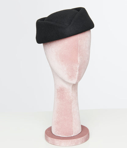 1940s Black Wool Felt Pillbox Fedora Hat - Unique Vintage - Womens, ACCESSORIES, HATS