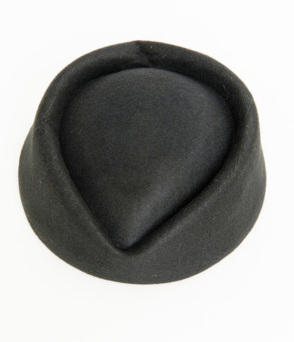 1940s Black Wool Felt Pillbox Fedora Hat - Unique Vintage - Womens, ACCESSORIES, HATS