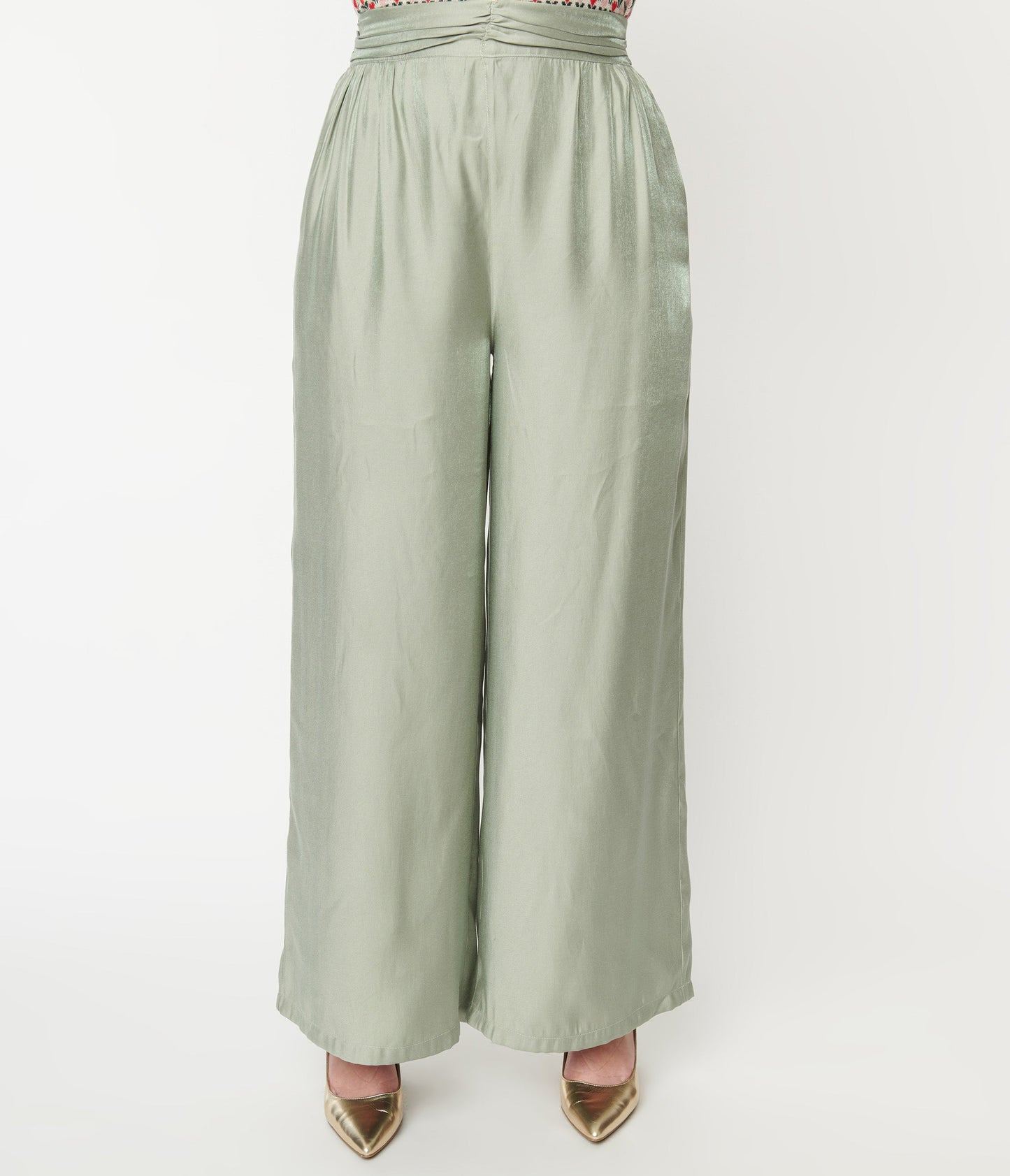 1940s Sage Green Wide Leg Trousers - Unique Vintage - Womens, BOTTOMS, PANTS