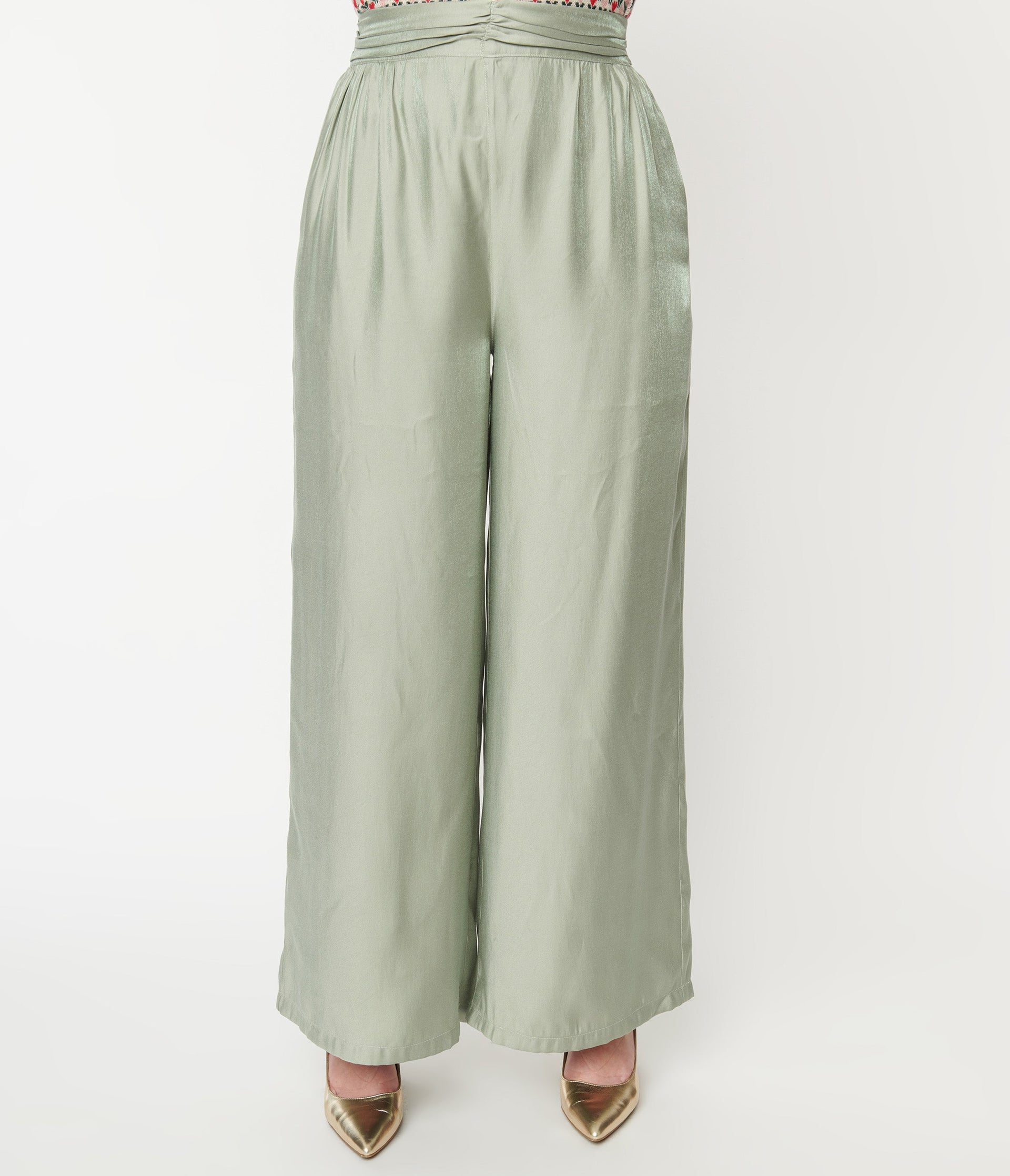 1940s Sage Green Wide Leg Trousers - Unique Vintage - Womens, BOTTOMS, PANTS