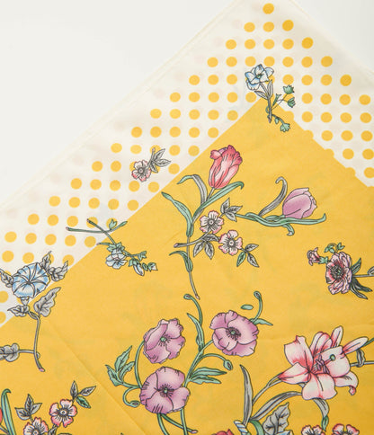 1940s Yellow Polka Dot & Ditsy Floral Print Satin Hair Scarf - Unique Vintage - Womens, ACCESSORIES, HAIR