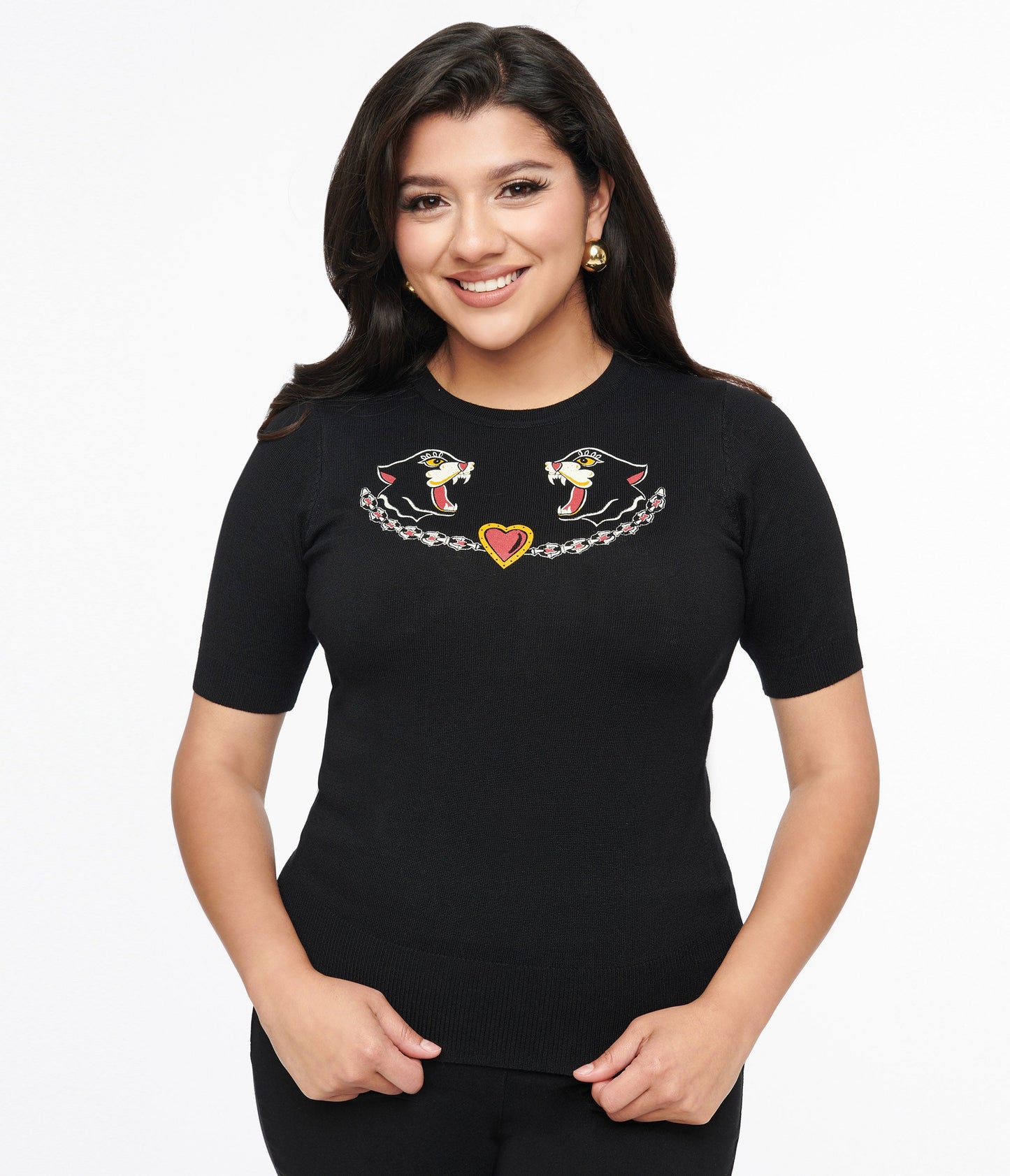 1950s Black Cats Print Knit Top - Unique Vintage - Womens, TOPS, KNIT TOPS
