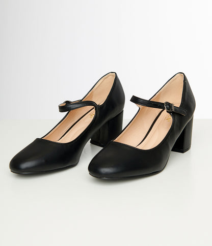1950s Black Leatherette Mary Jane Heels - Unique Vintage - Womens, SHOES, HEELS