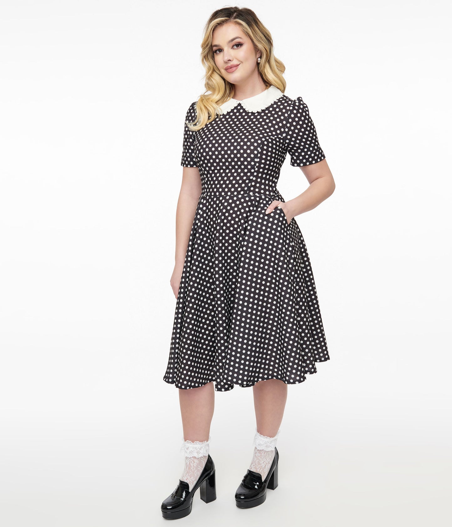 1950s Black & White Polka Dot Brielle Swing Dress - Unique Vintage - Womens, DRESSES, SWING