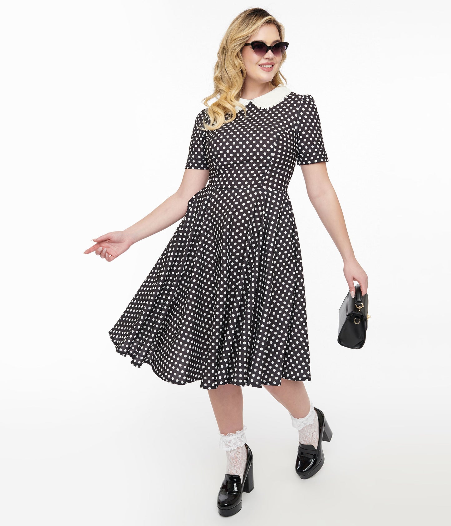 1950s Black & White Polka Dot Brielle Swing Dress - Unique Vintage - Womens, DRESSES, SWING