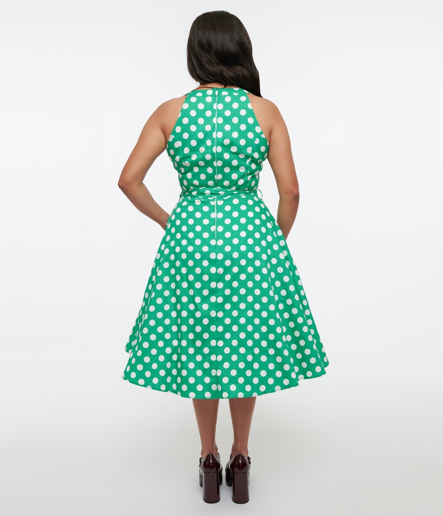 1950s Green & White Polka Dot Tie Swing Dress - Unique Vintage - Womens, DRESSES, SWING