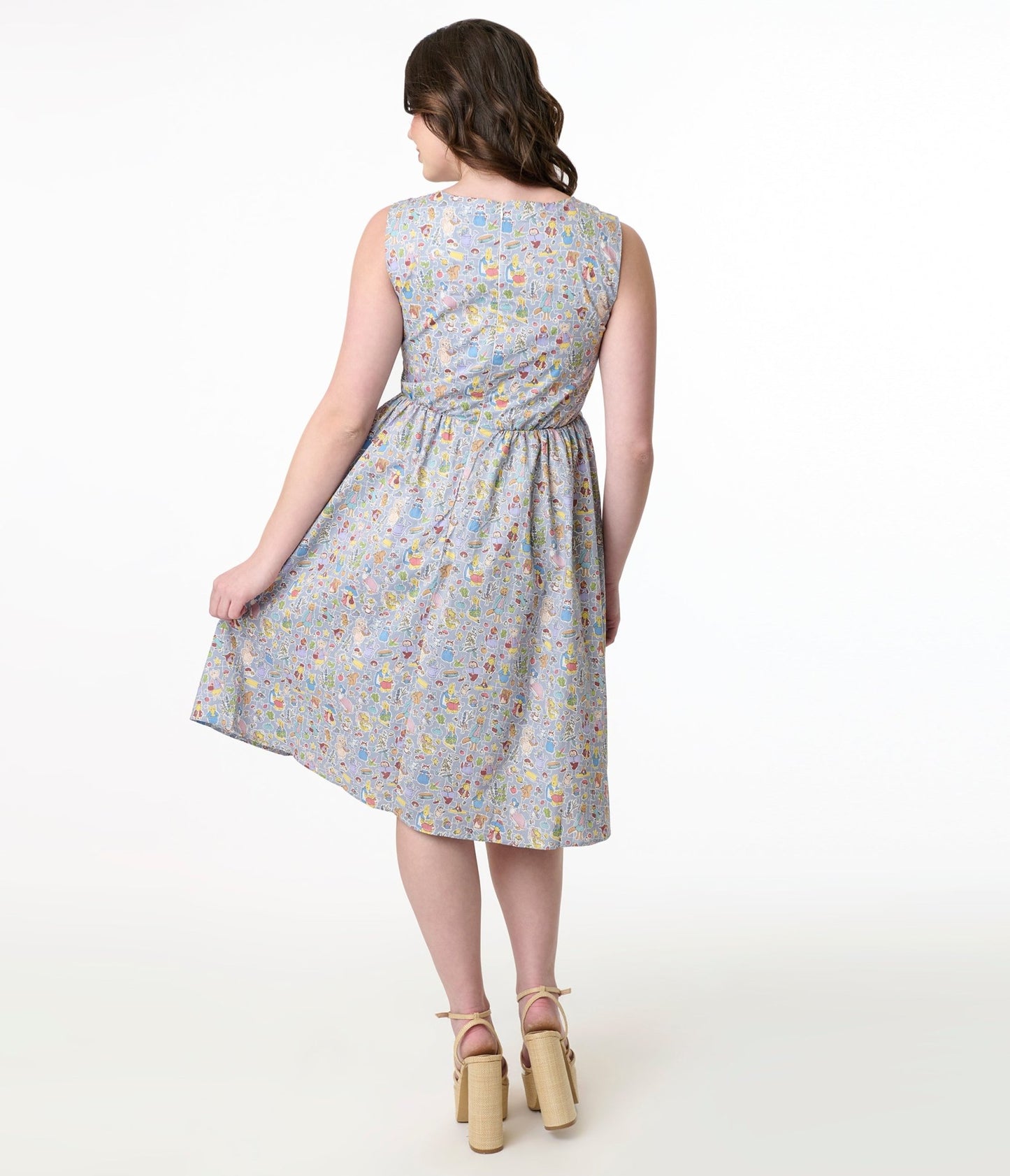 1950s Ice Blue Wonderland Print Fit & Flare Dress - Unique Vintage - Womens, DRESSES, FIT AND FLARE