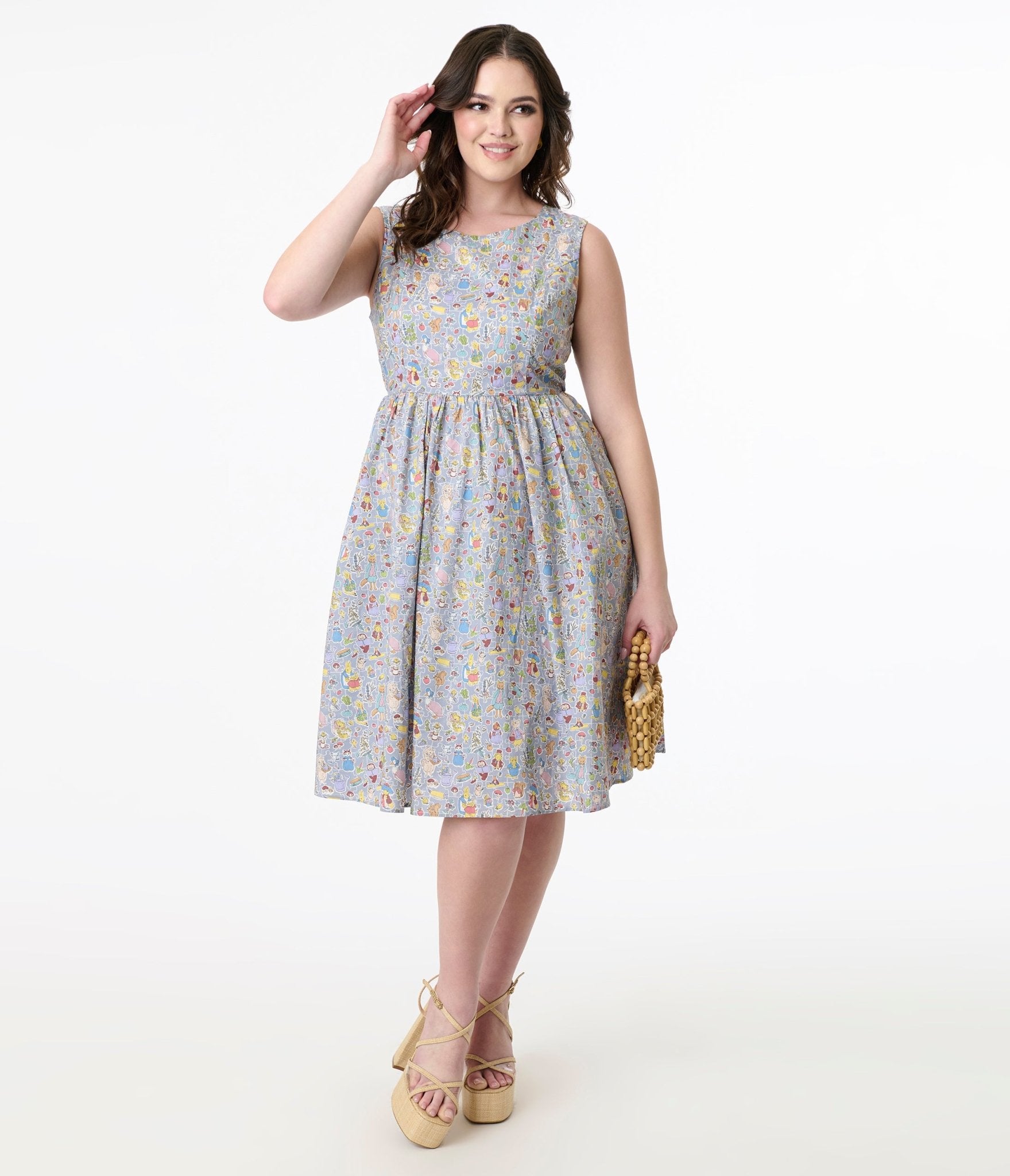 1950s Ice Blue Wonderland Print Fit & Flare Dress Unique Vintage 1950s Ice Blue Wonderland Print Fit & Flare Dress Unique Vintage