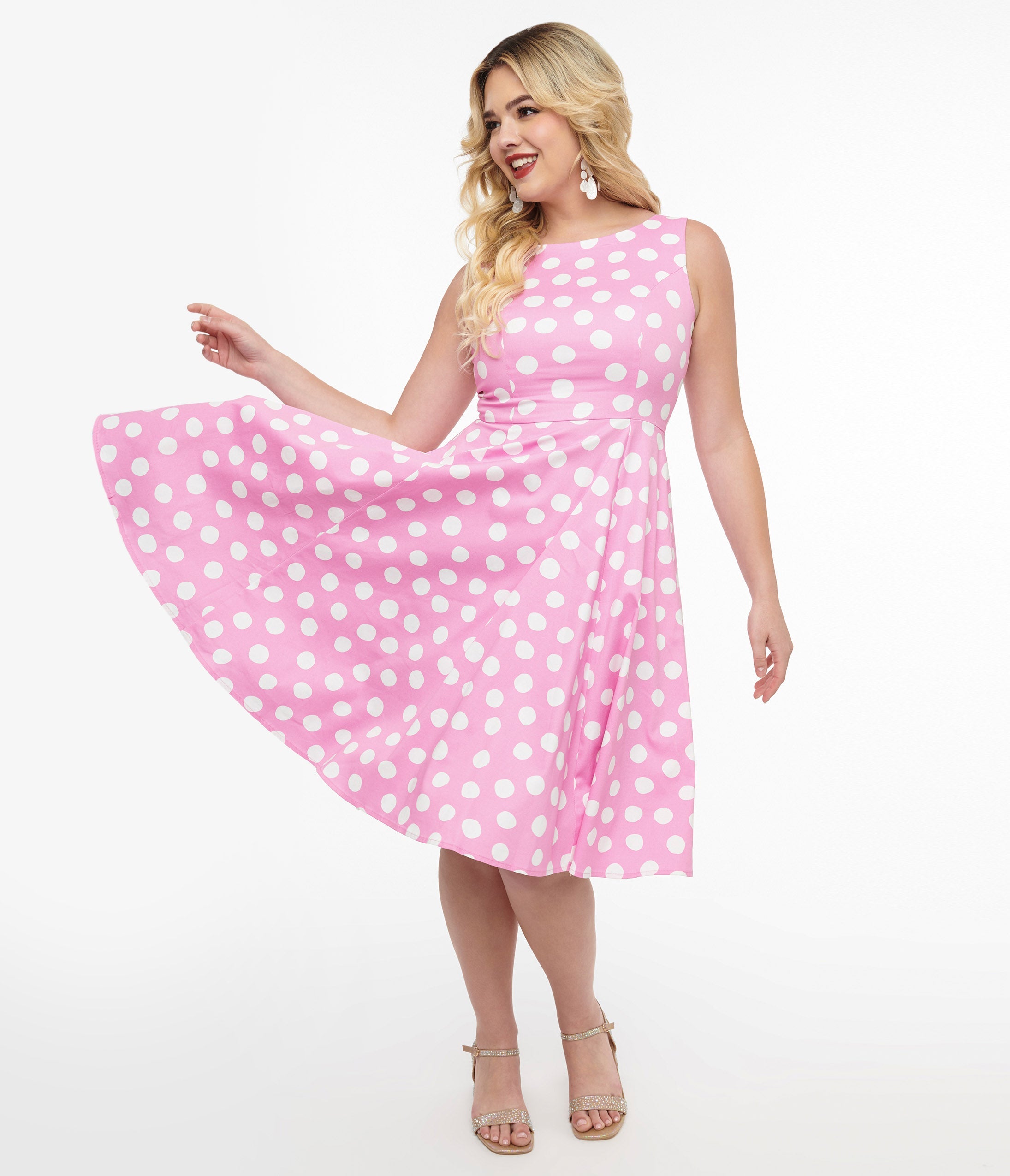 1950s Pink White Polka Dot Cotton Lyra Swing Dress – Unique Vintage