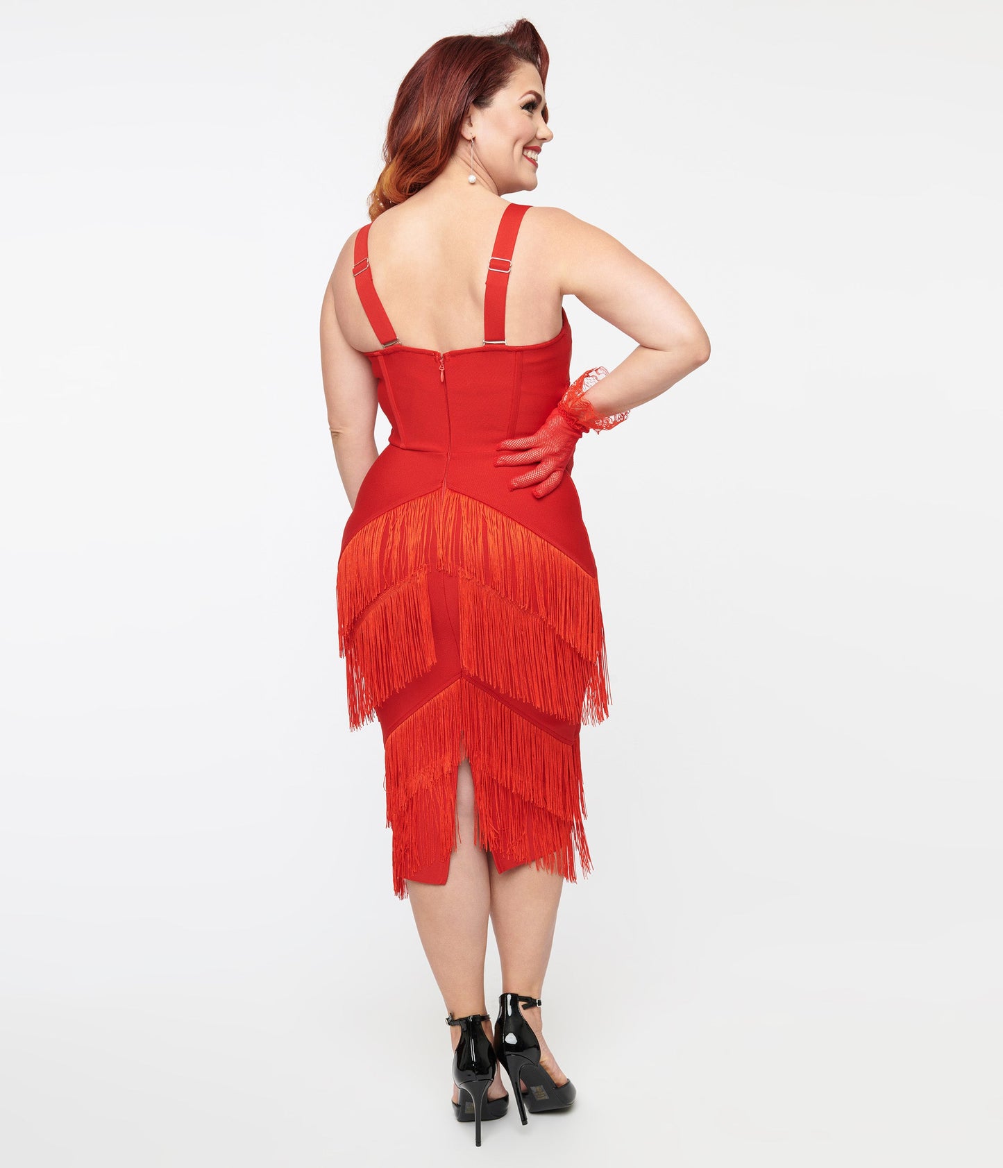 1950s Red Fringe Speakeasy Wiggle Dress - Unique Vintage - Womens, DRESSES, WIGGLE