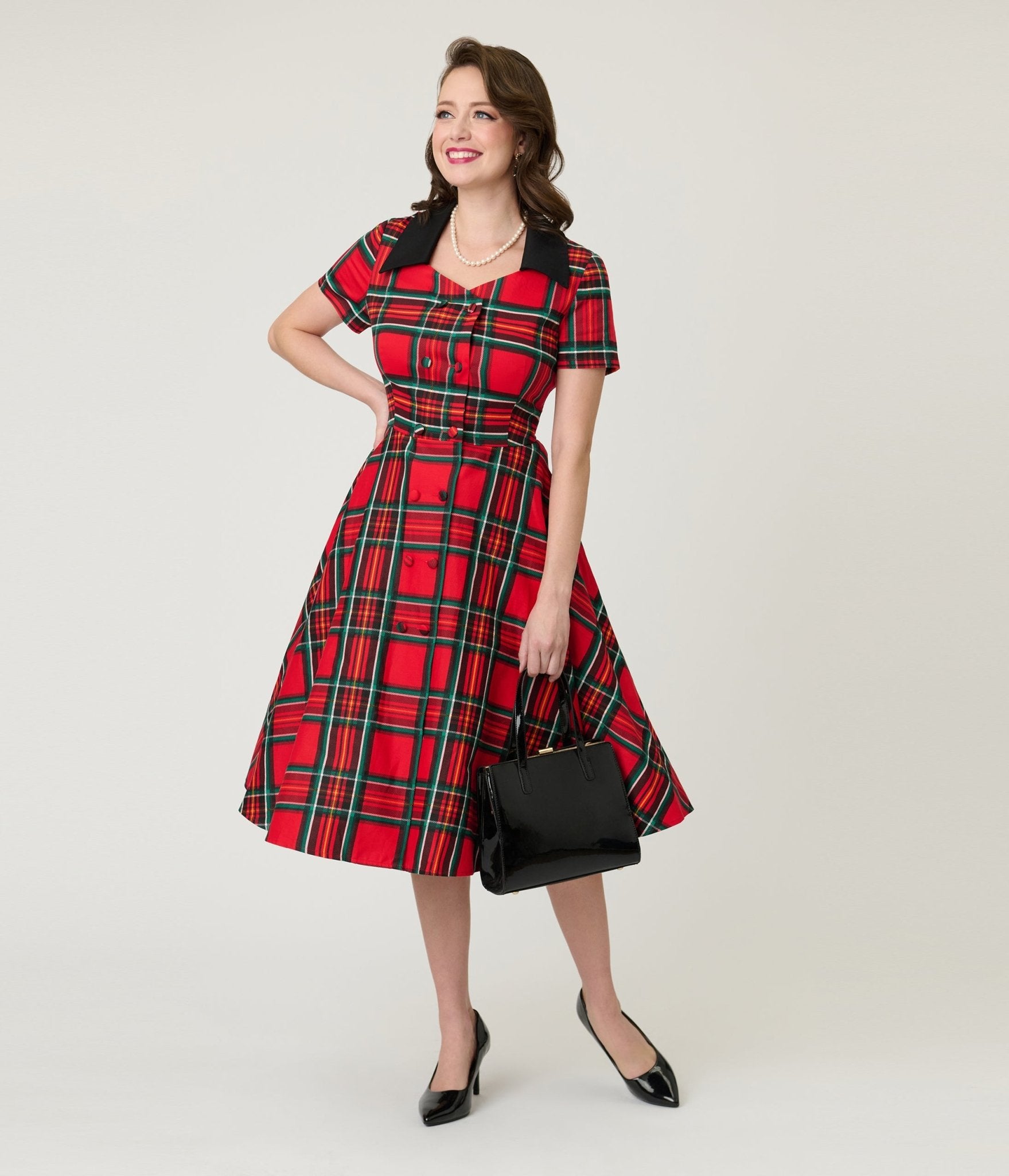 1950s Red Tartan Plaid Cotton Swing Dress 1950s Red Tartan Plaid Cotton Swing Dress