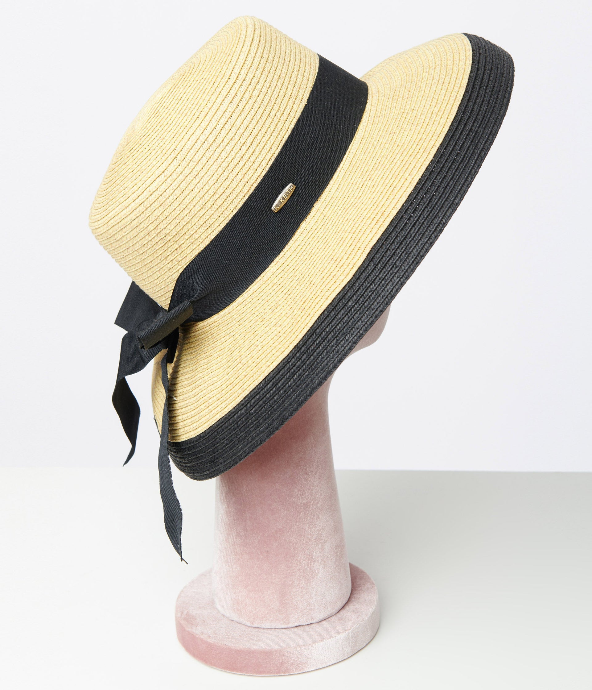 1950s Straw & Black Ribbon Downturn Brim Sun Hat - Unique Vintage - Womens, ACCESSORIES, HATS