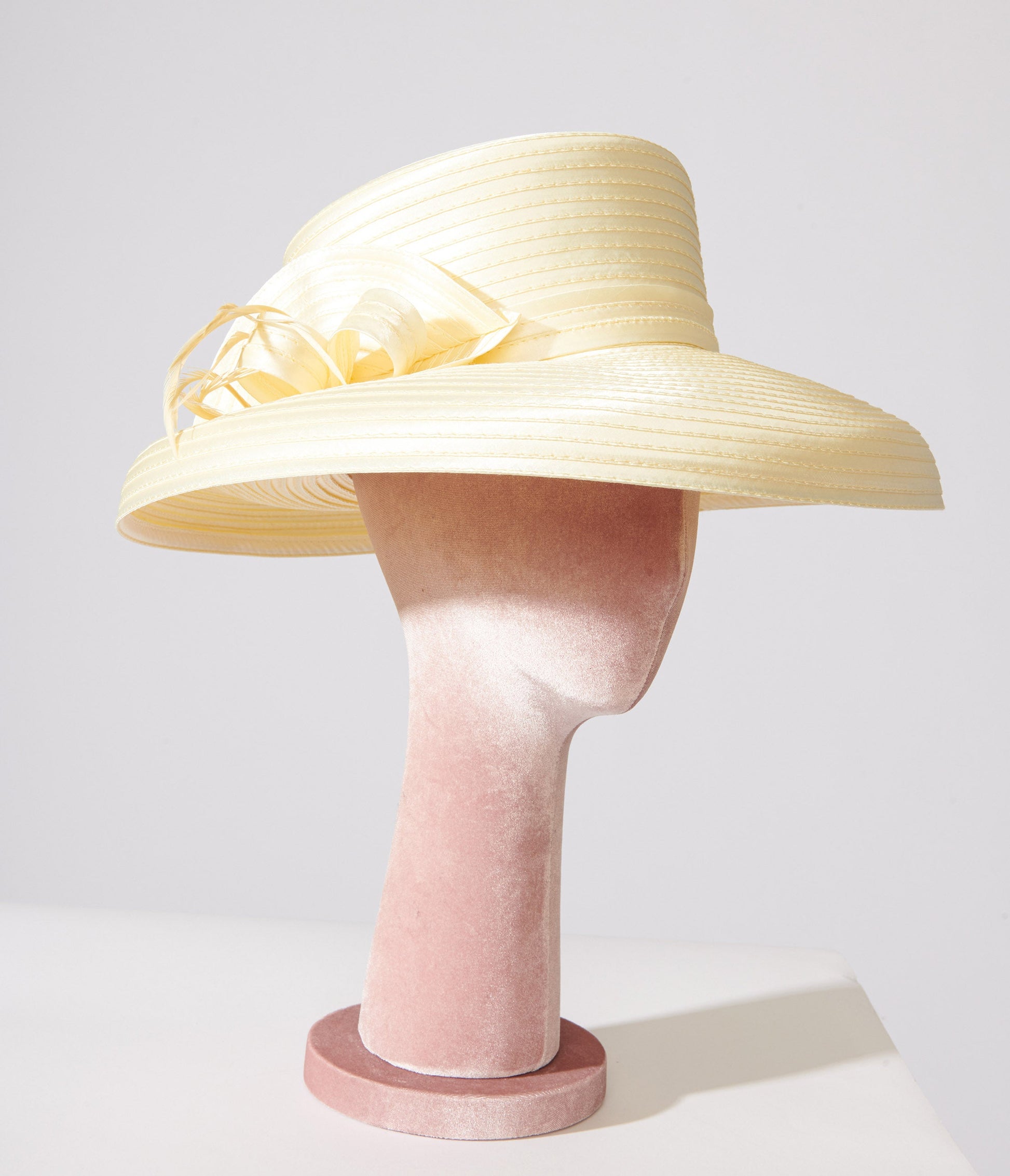 1950s Yellow Satin Ribbon Hat - Unique Vintage - Womens, ACCESSORIES, HATS