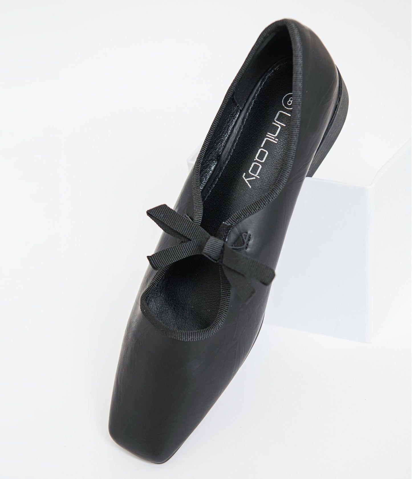 1960s Black Leatherette Bow Strap Flats - Unique Vintage - Womens, SHOES, FLATS