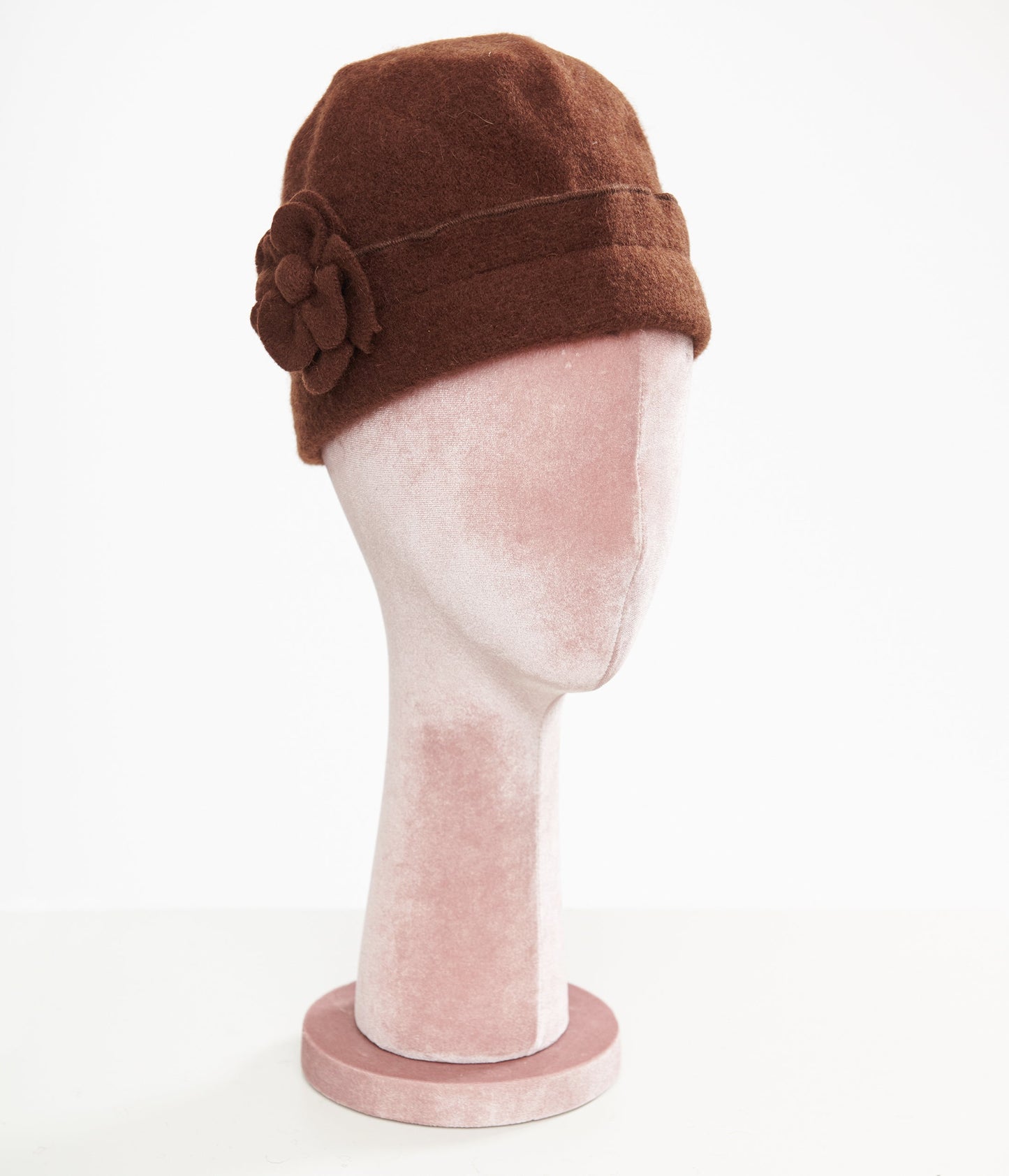 1960s Brown Flower Wool Pillbox Hat - Unique Vintage - Womens, ACCESSORIES, HATS