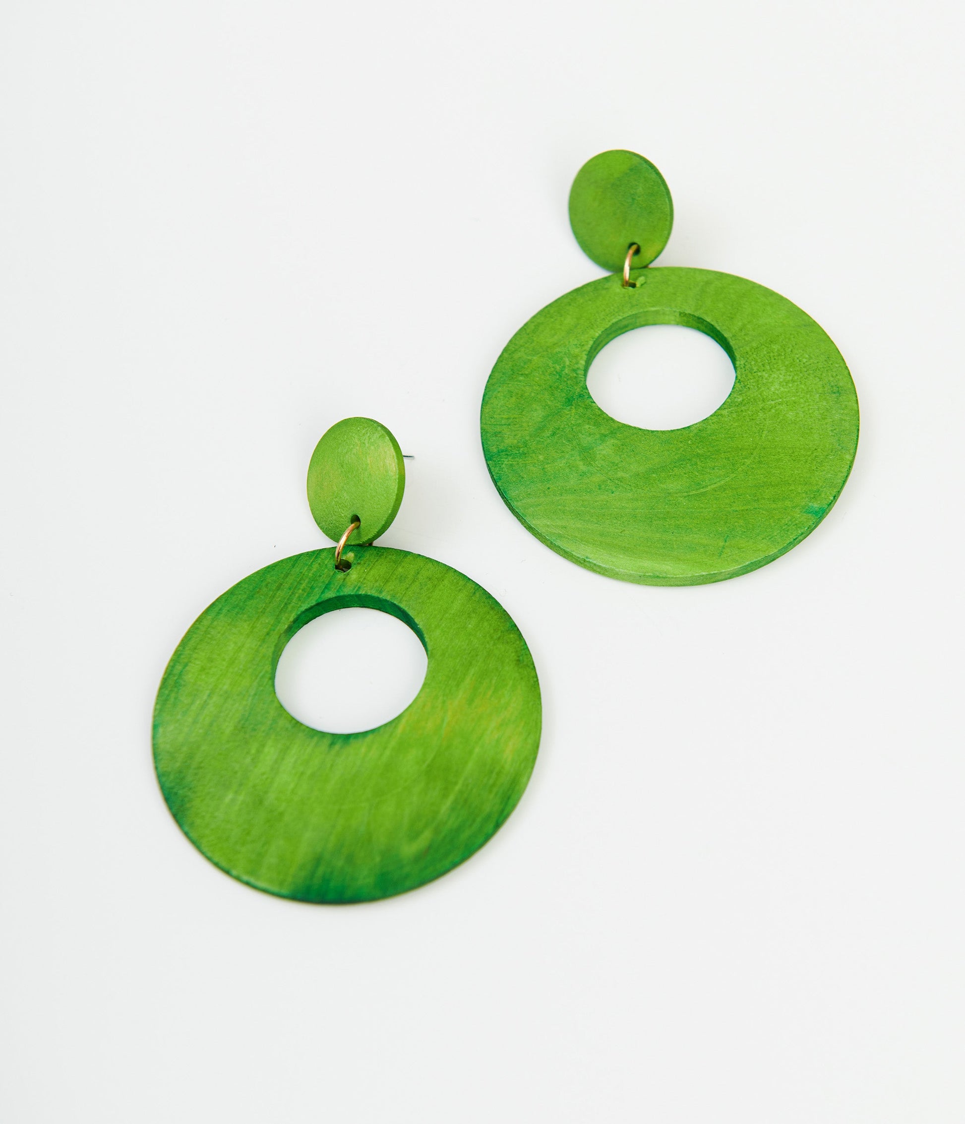 1960s Green Wood Go Go Earrings - Unique Vintage - Womens, ACCESSORIES, JEWELRY