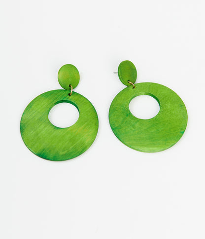 1960s Green Wood Go Go Earrings - Unique Vintage - Womens, ACCESSORIES, JEWELRY