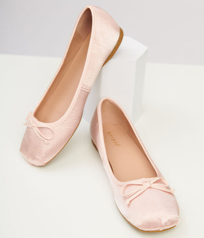 1960s Light Pink Satin Ballet Flats - Unique Vintage - Womens, SHOES, FLATS