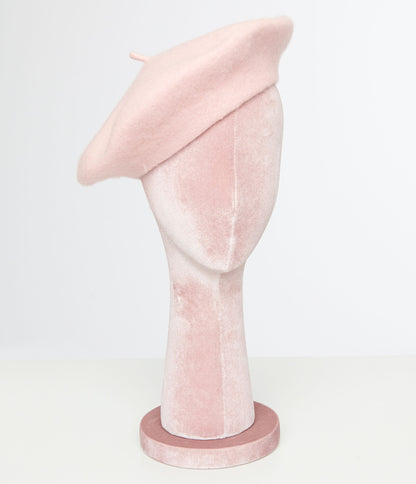 1960s Light Pink Wool Beret - Unique Vintage - Womens, ACCESSORIES, HATS