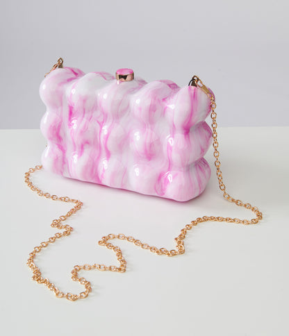 1970s Pink & White Bubble Acrylic Handbag - Unique Vintage - Womens, ACCESSORIES, HANDBAGS