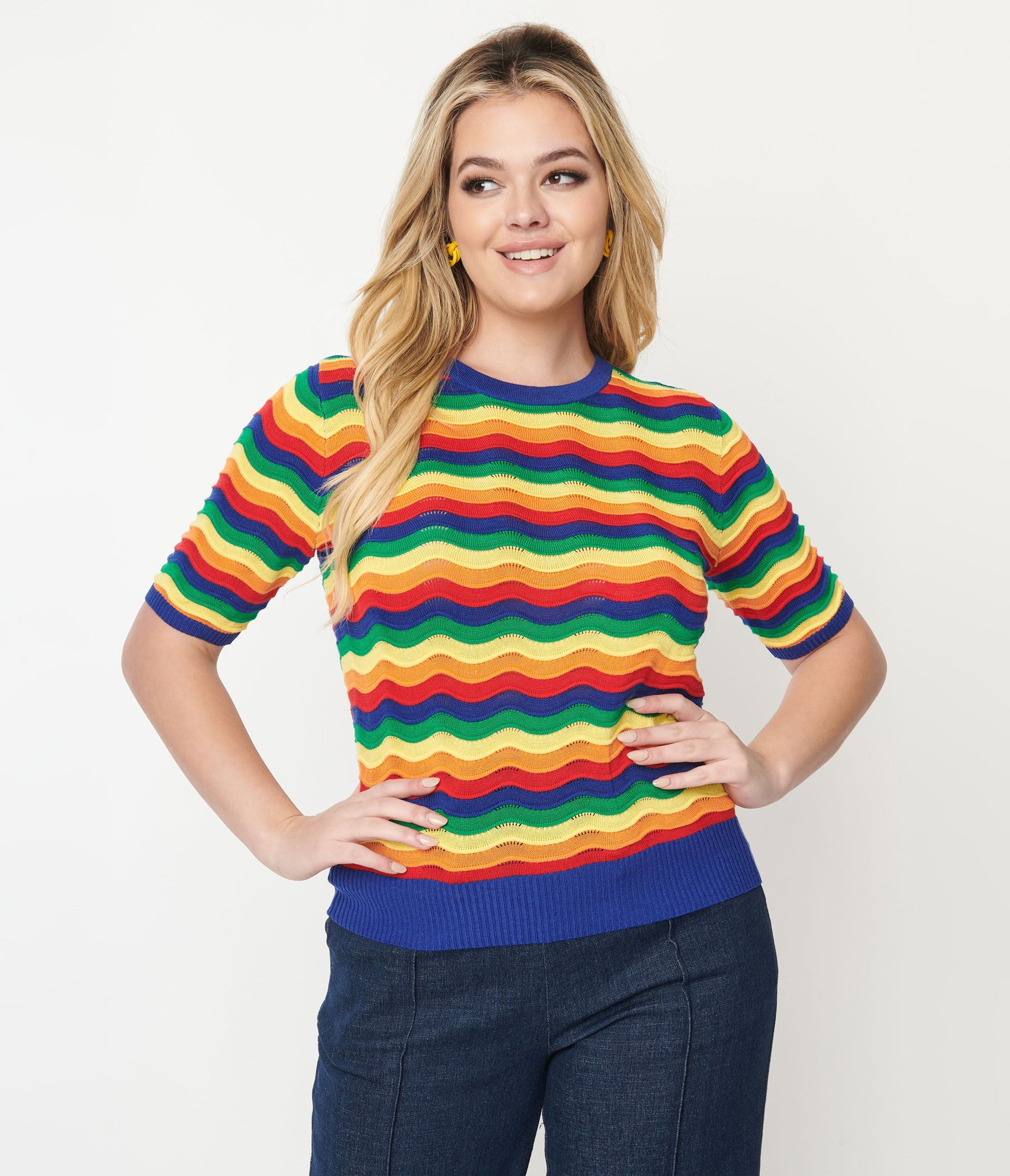 1970s Rainbow Wave Striped Sweater - Unique Vintage - Womens, TOPS, SWEATERS