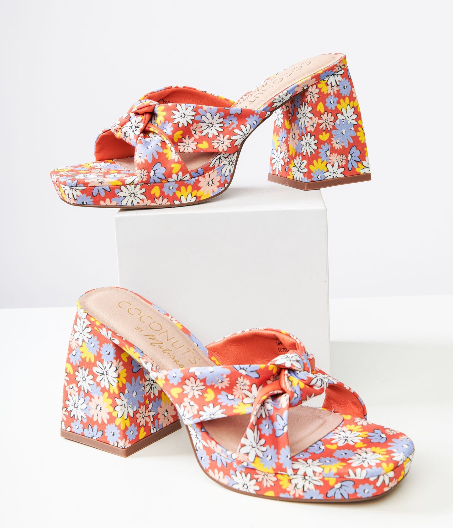 1970s Red Floral Esme Platform Heels - Unique Vintage - Womens, SHOES, SANDALS