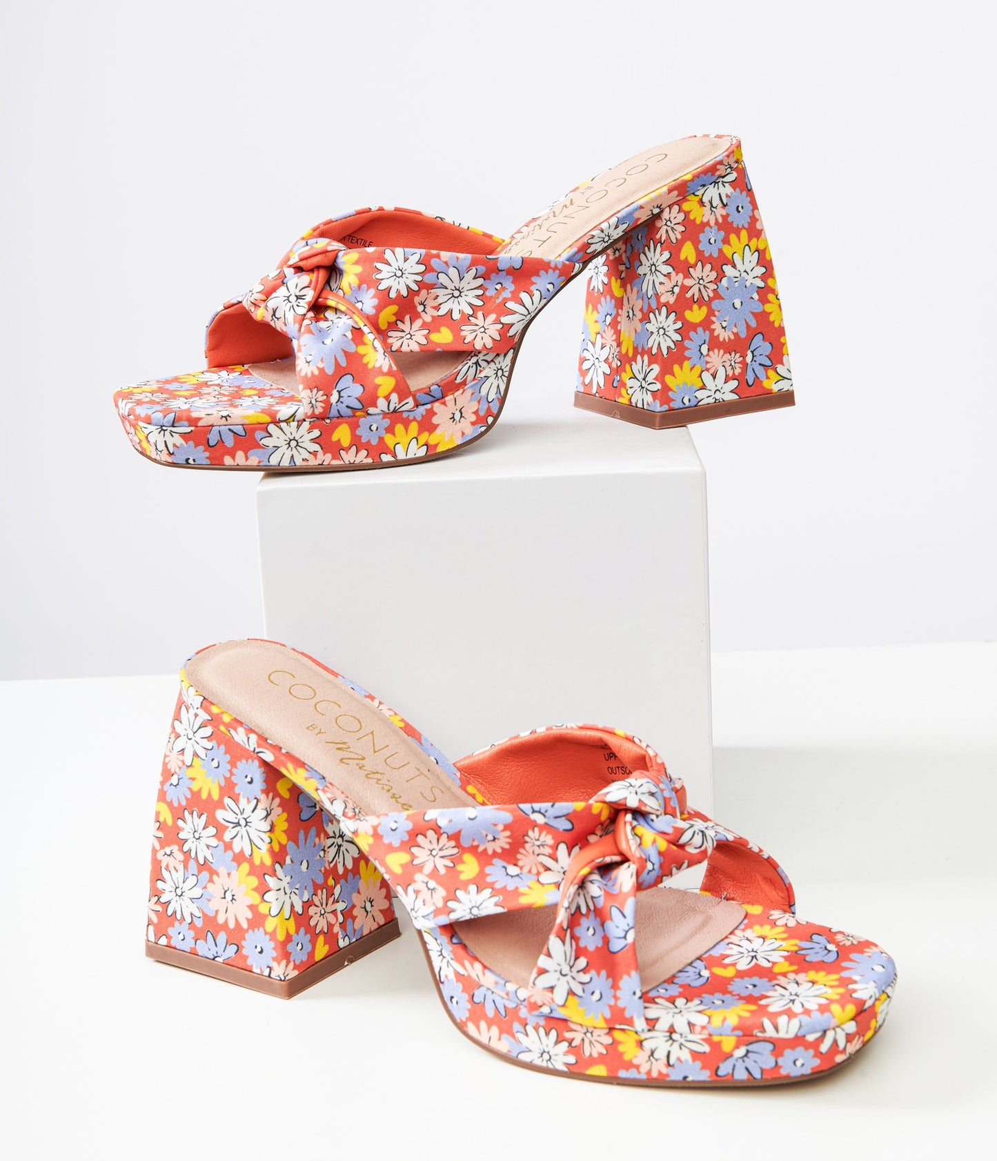 1970s Red Floral Esme Platform Heels - Unique Vintage - Womens, SHOES, SANDALS