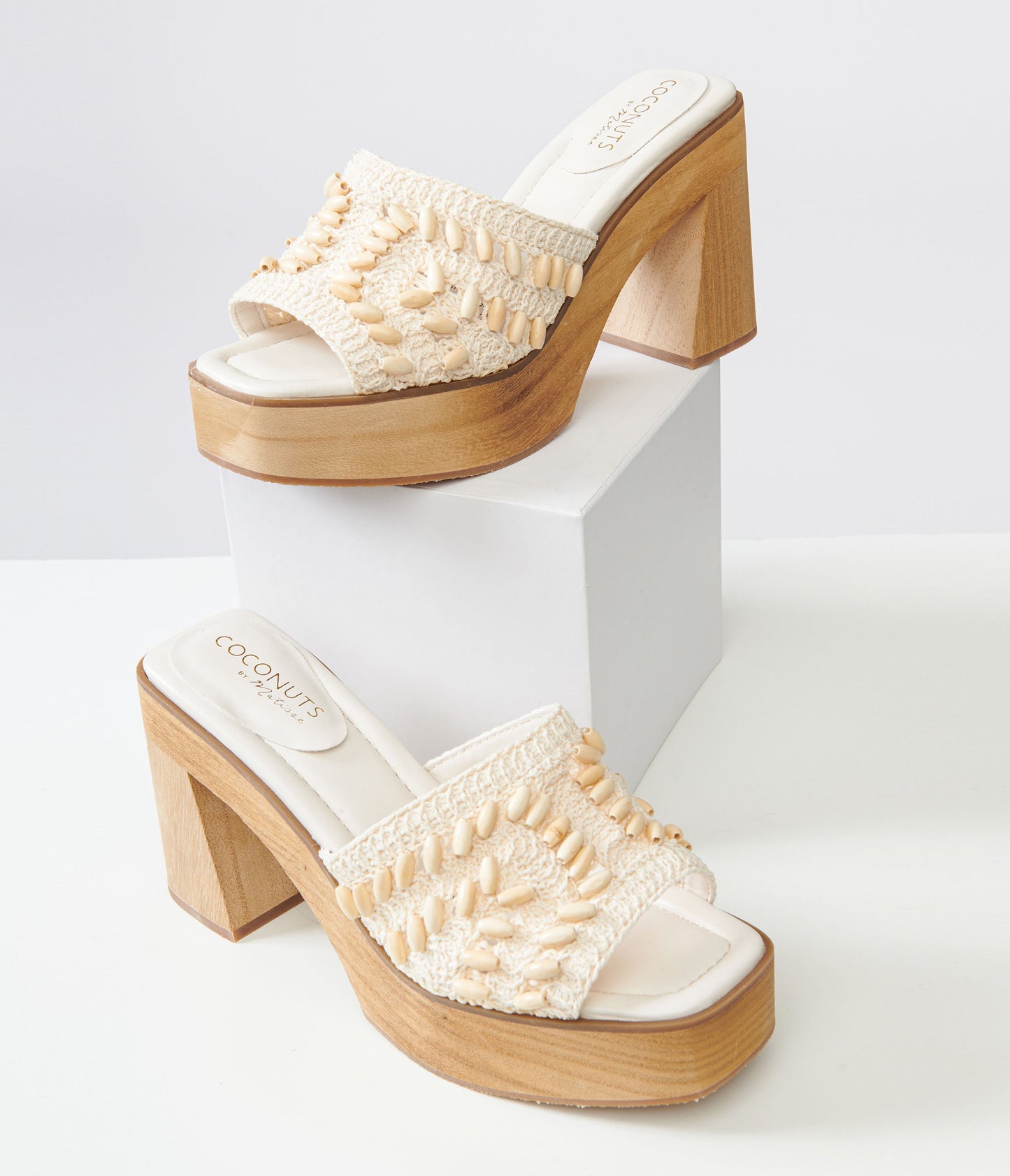 1970s White Beaded Crochet Glenn Platform Heels - Unique Vintage - Womens, SHOES, SANDALS