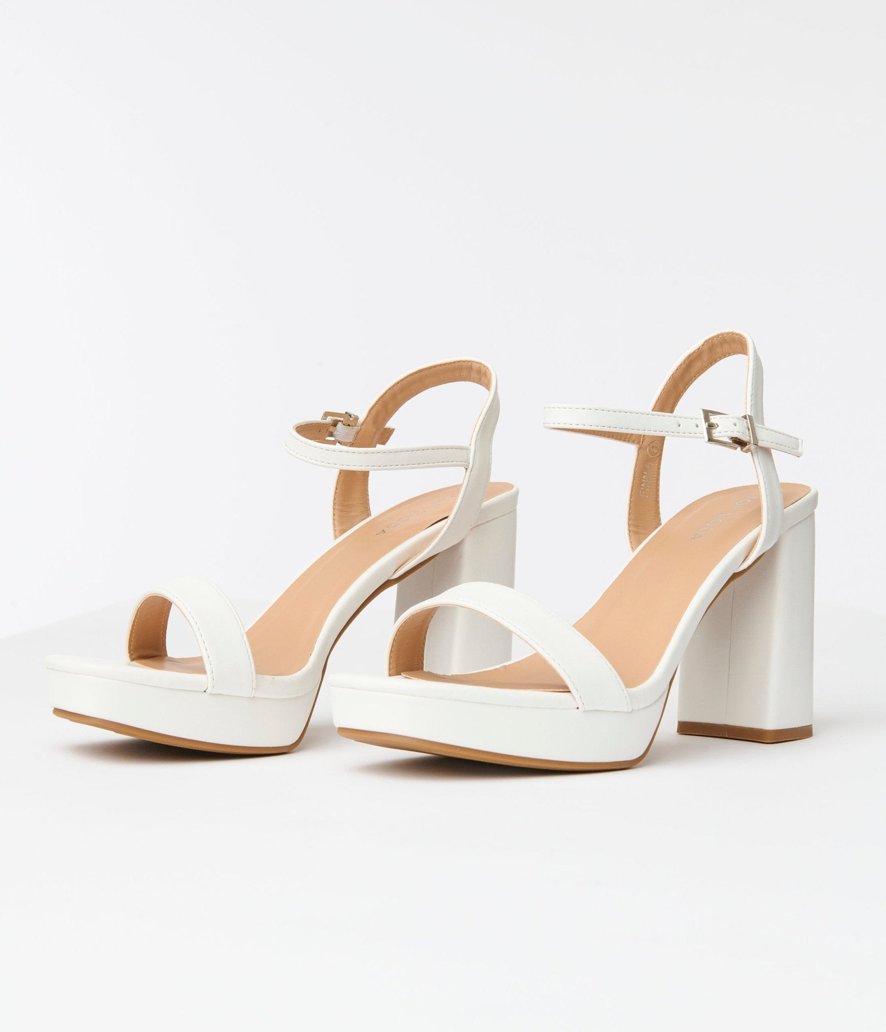 1970s White Leatherette Platform Sandals - Unique Vintage - Womens, SHOES, HEELS