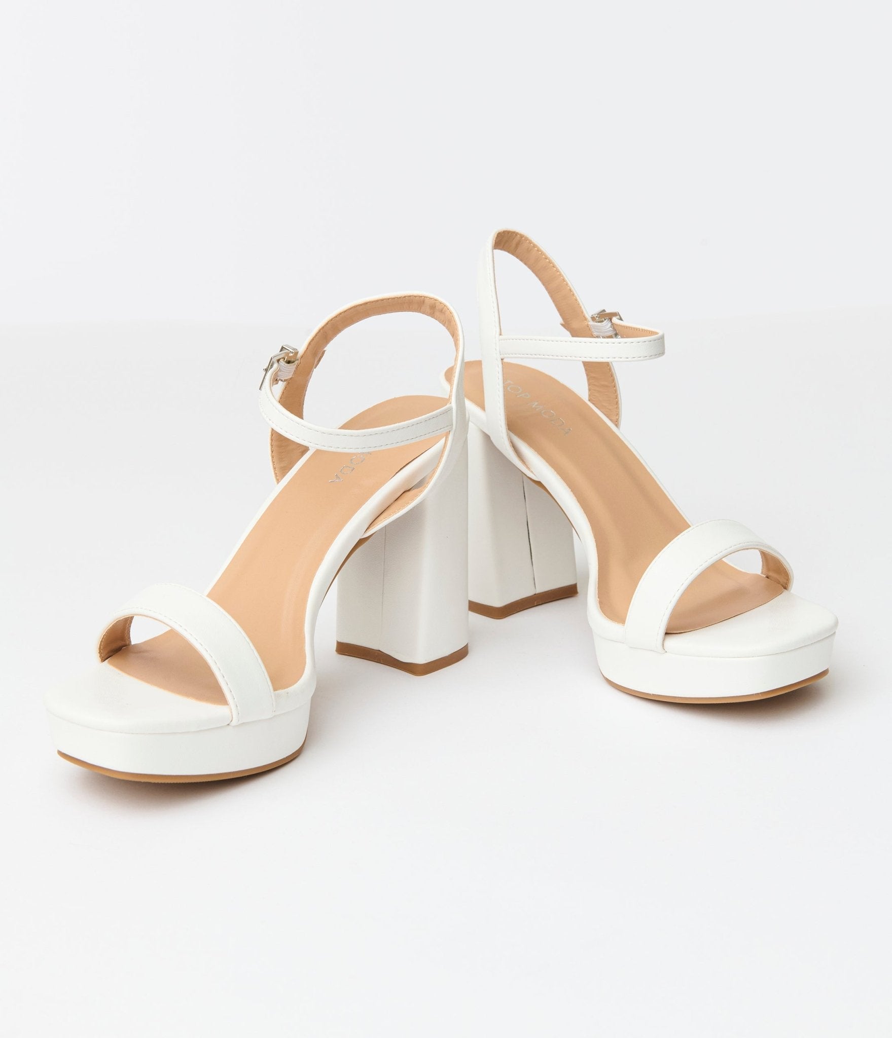 1970s White Leatherette Platform Sandals - Unique Vintage - Womens, SHOES, HEELS