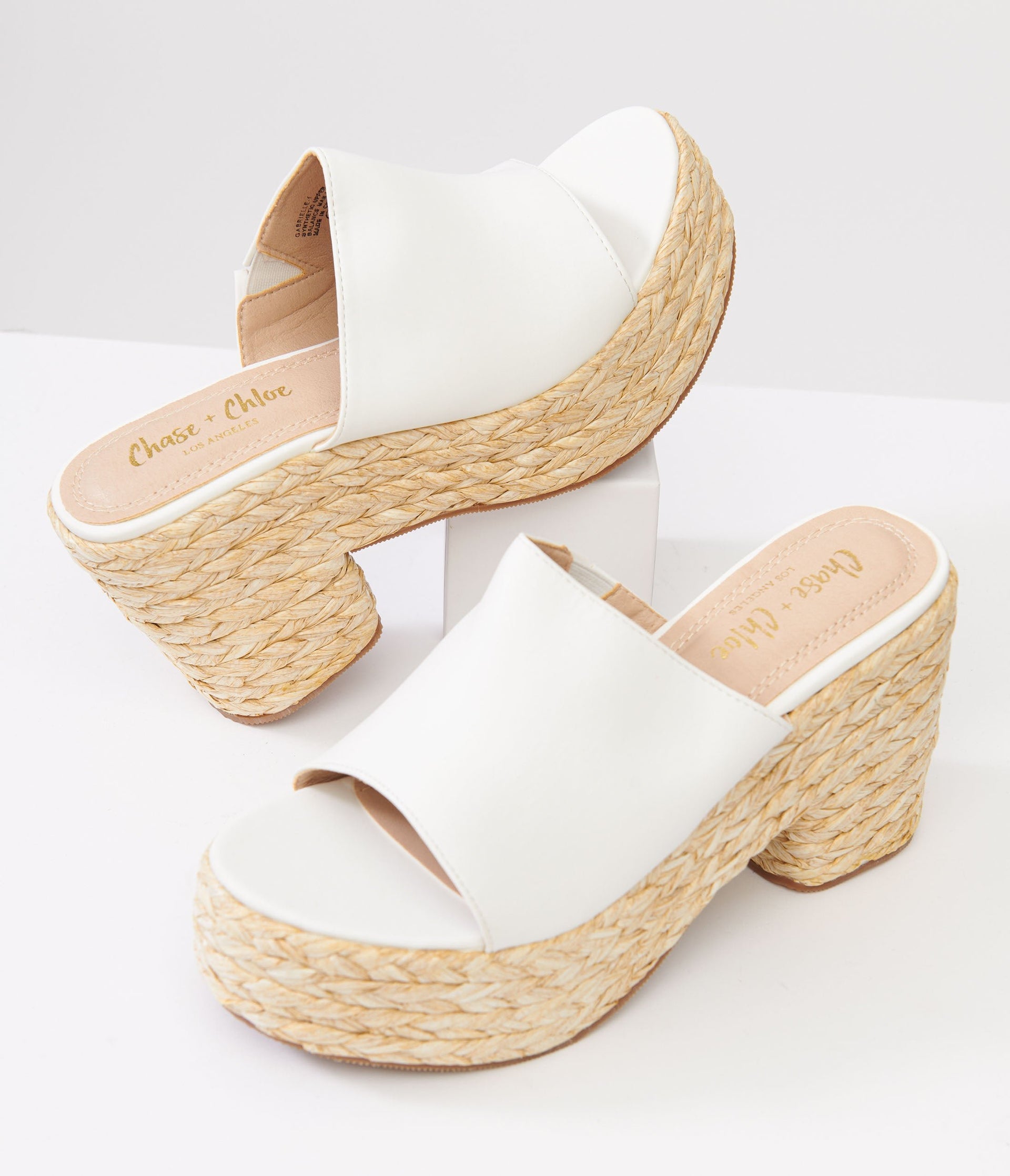 1970s White Platform Woven Sandals - Unique Vintage - Womens, SHOES, SANDALS