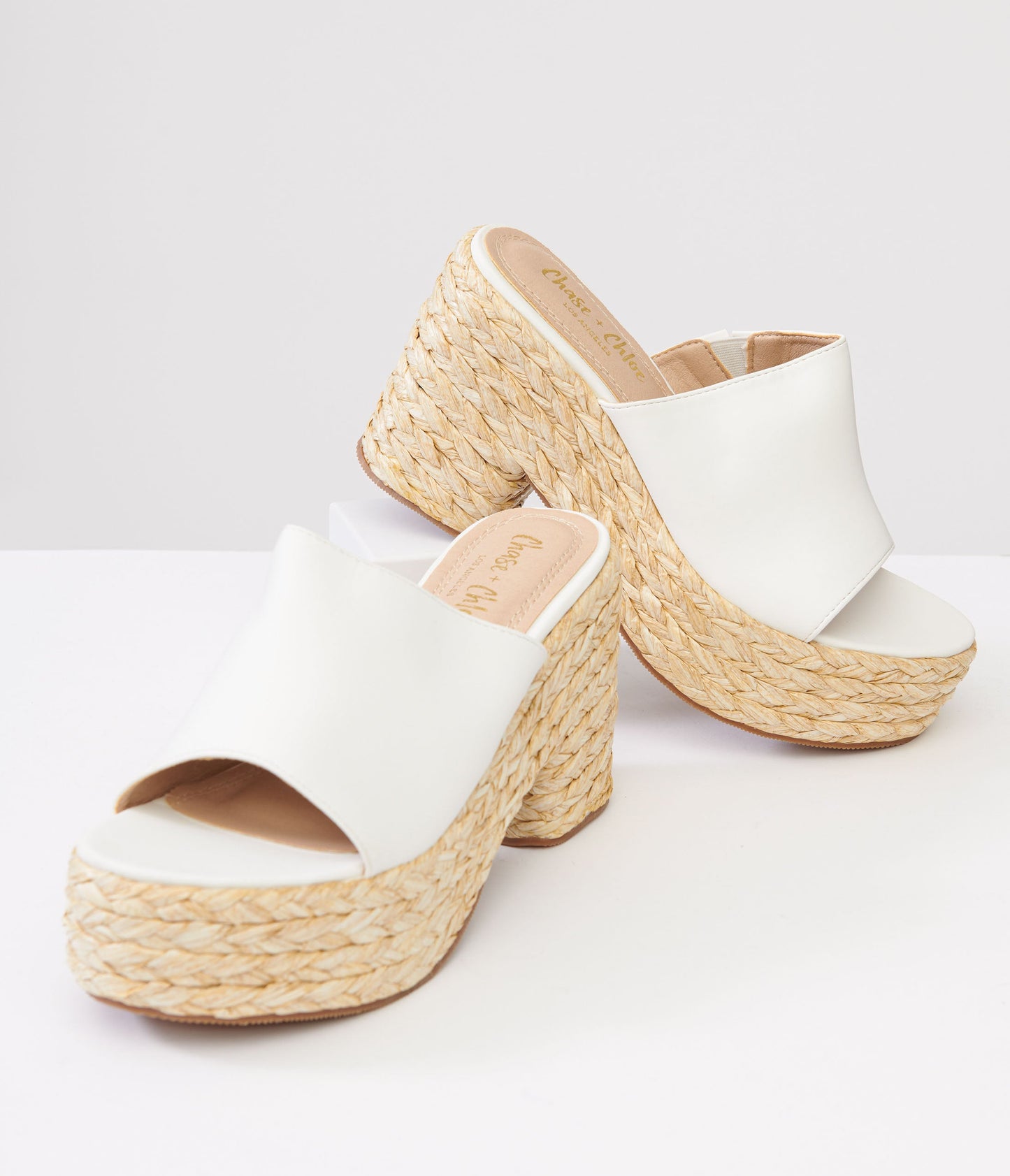 1970s White Platform Woven Sandals - Unique Vintage - Womens, SHOES, SANDALS