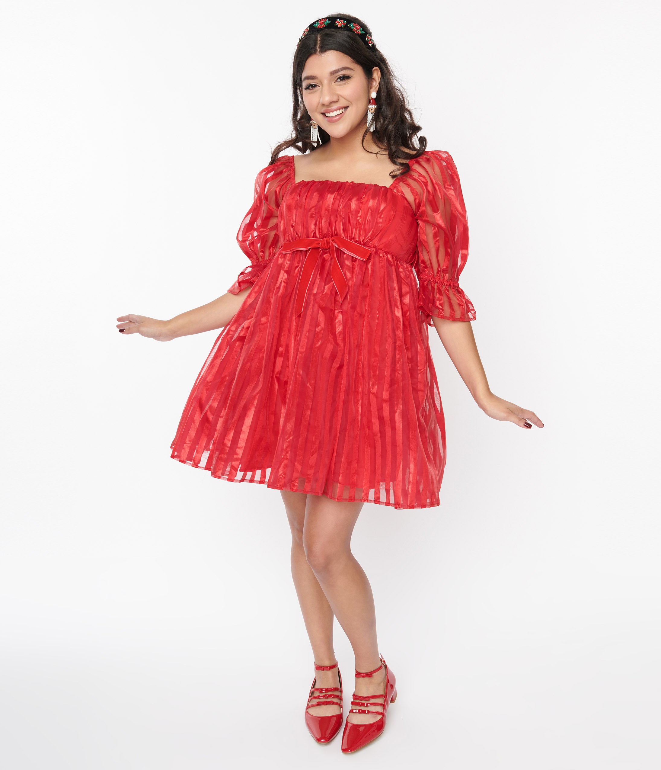 red babydoll dress puff sleeve Anthropologie Maeve Red Puff Sleeve BabyDoll Dress