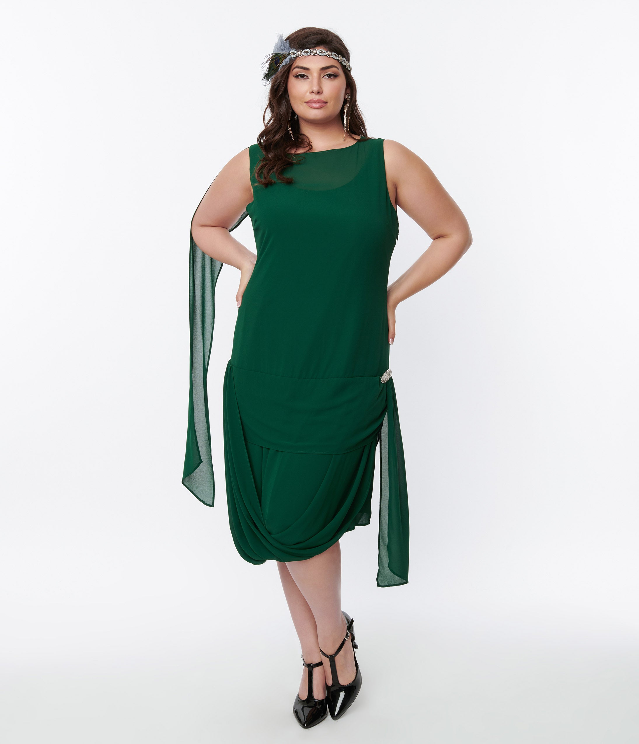 green 1920s dress Unique Vintage 1920s Emerald Green Draped Flapper Dress