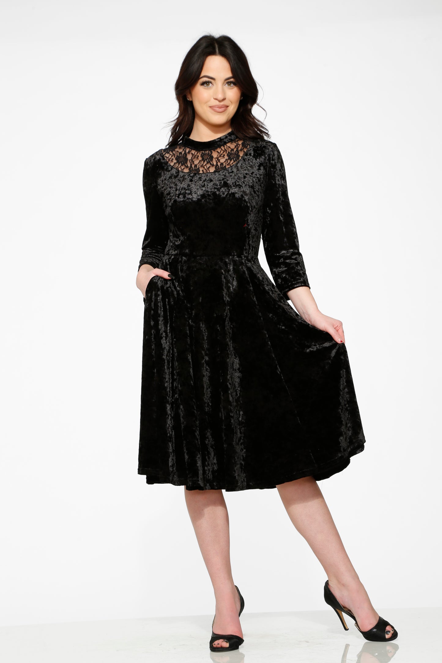 Black Diamond Velvet Swing Dress
