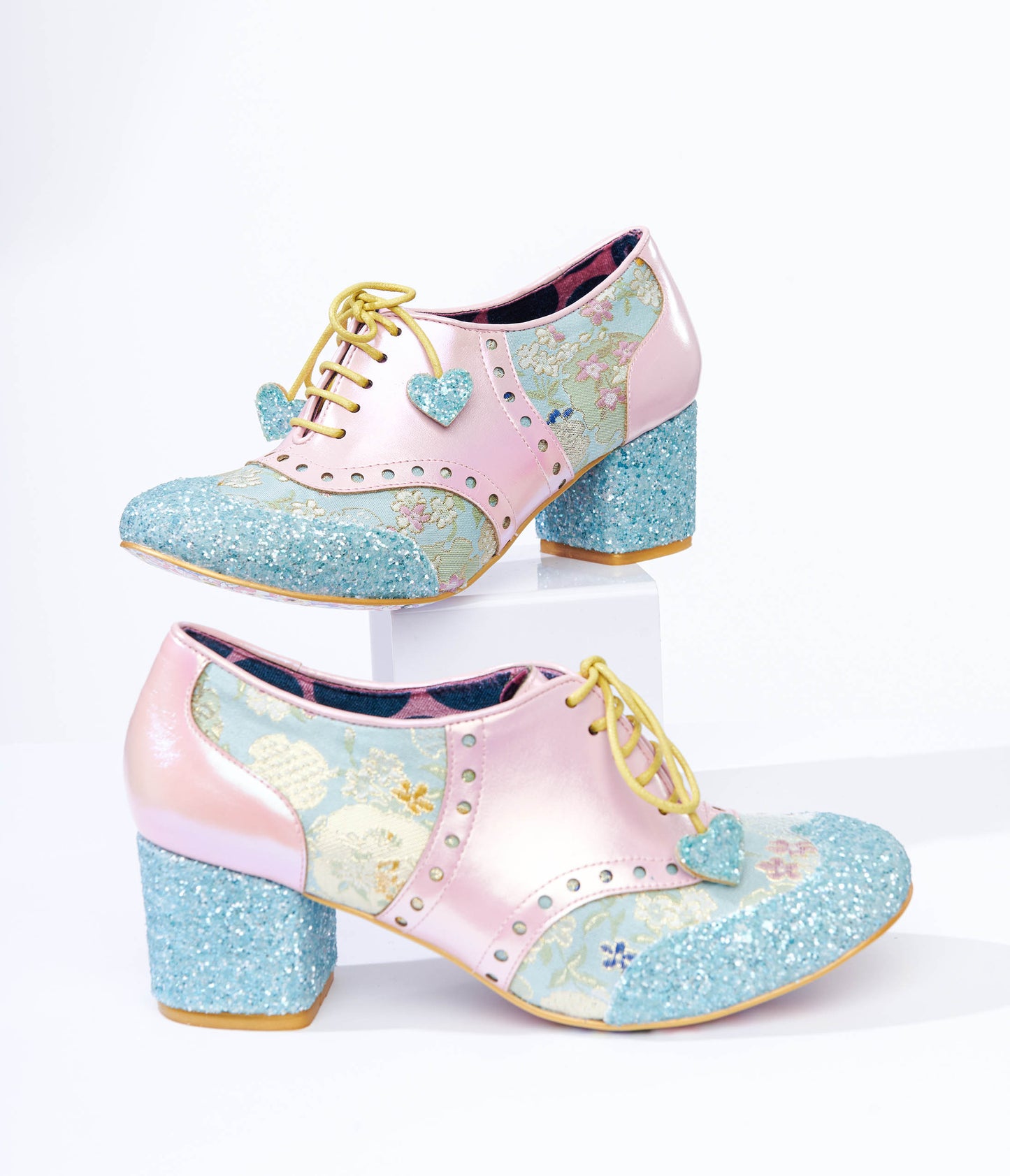 Irregular Choice Pale Blue & Pink Pastel Lace Up Block Heels