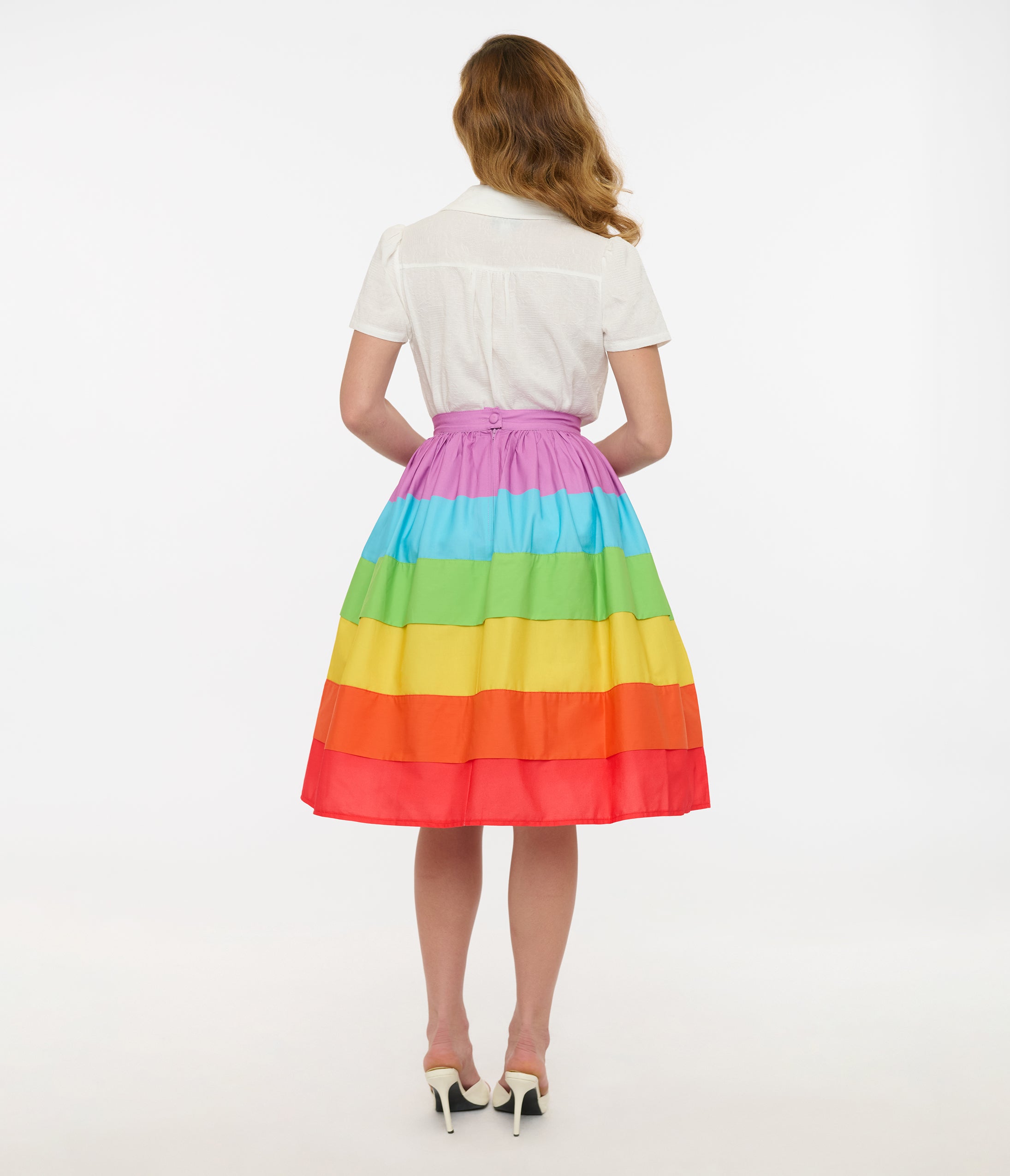 Unique Vintage 1950s Rainbow Stripe Gellar Swing Skirt - Unique Vintage - Womens, BOTTOMS, SKIRTS
