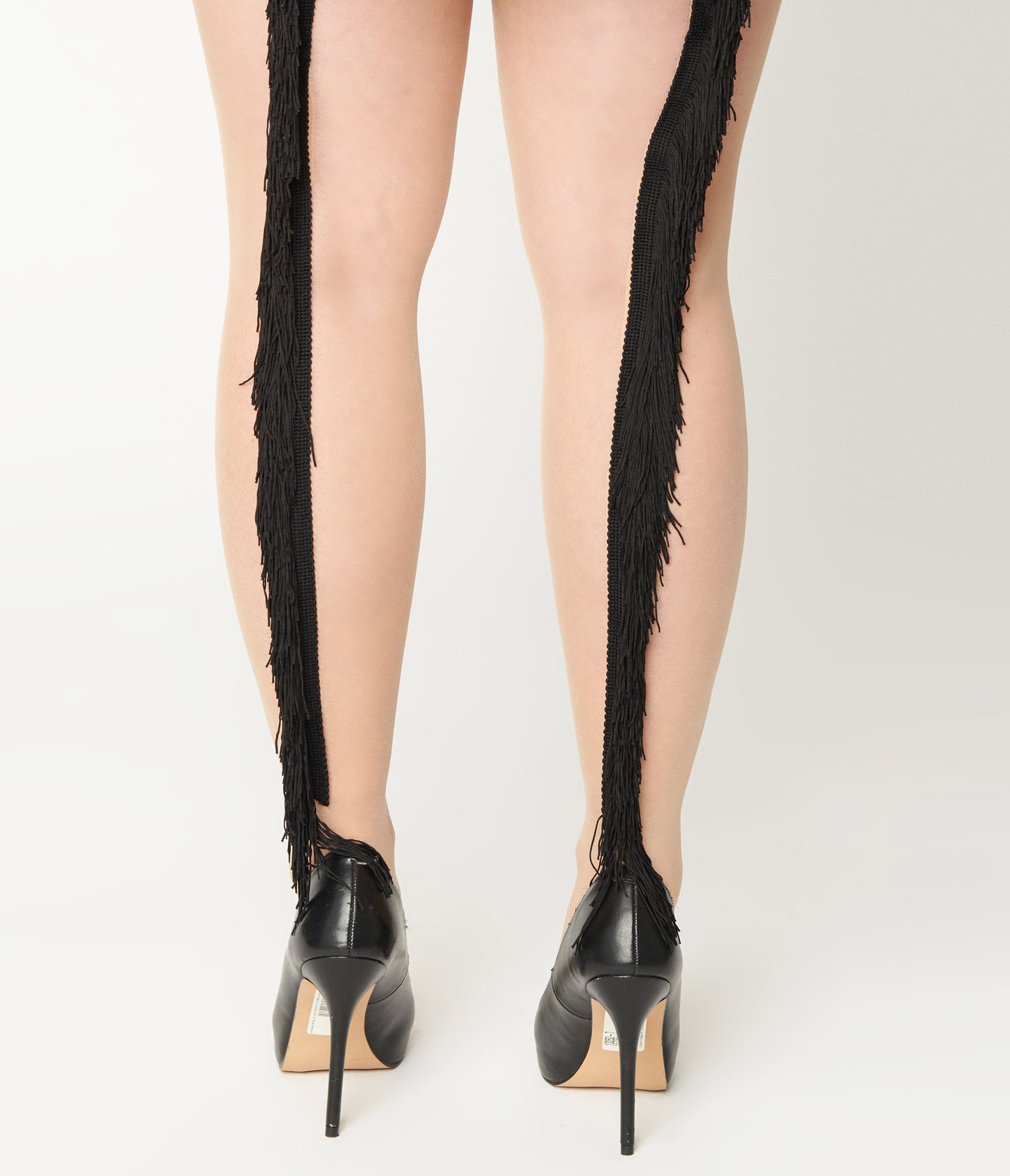 Sheer & Black Fringe Backseam Pantyhose Stockings