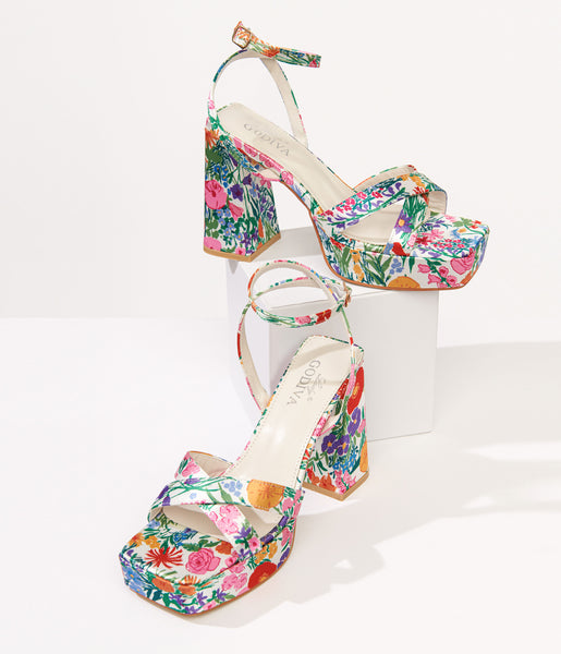 1970s White Floral Lexico Platform Sandals – Unique Vintage