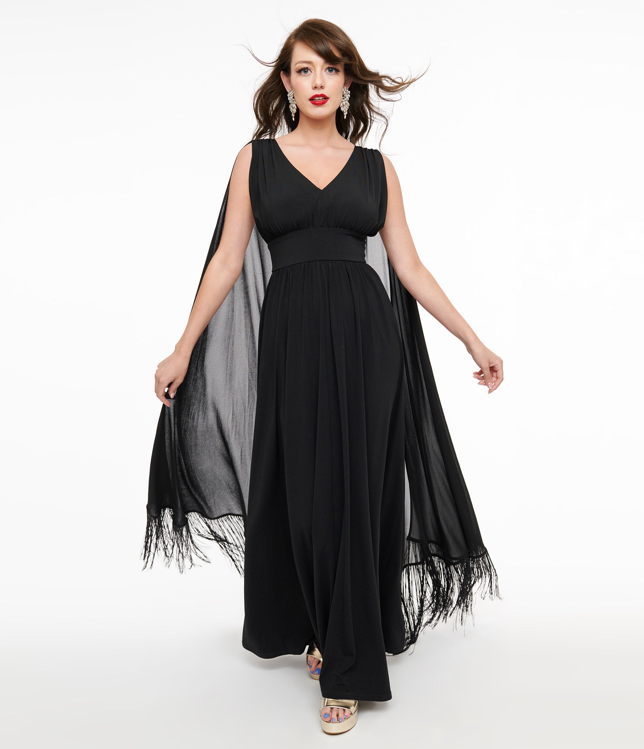 Smak Parlour 1970s Black Fringe Cape Maxi Dress – Unique Vintage