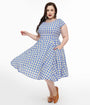 Magnolia Place Plus Size 1950s Blue Floral Gingham Anna Swing Dress