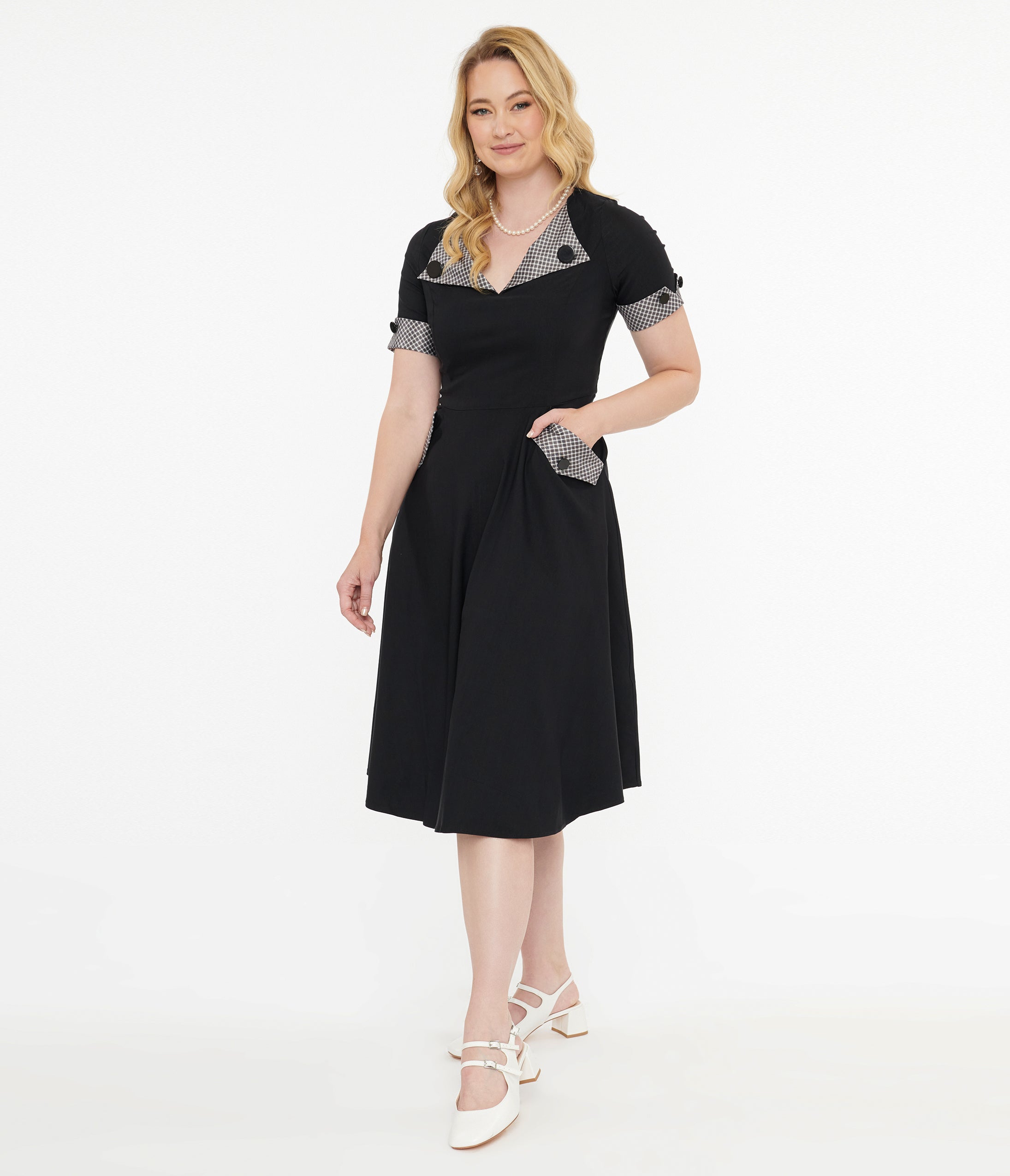 black fifties dress Tatyana 1950s Black & Plaid Trixie Swing Dress – Unique Vintage