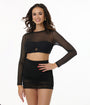 Unique Vintage Black Mesh Long Sleeve Swim Top