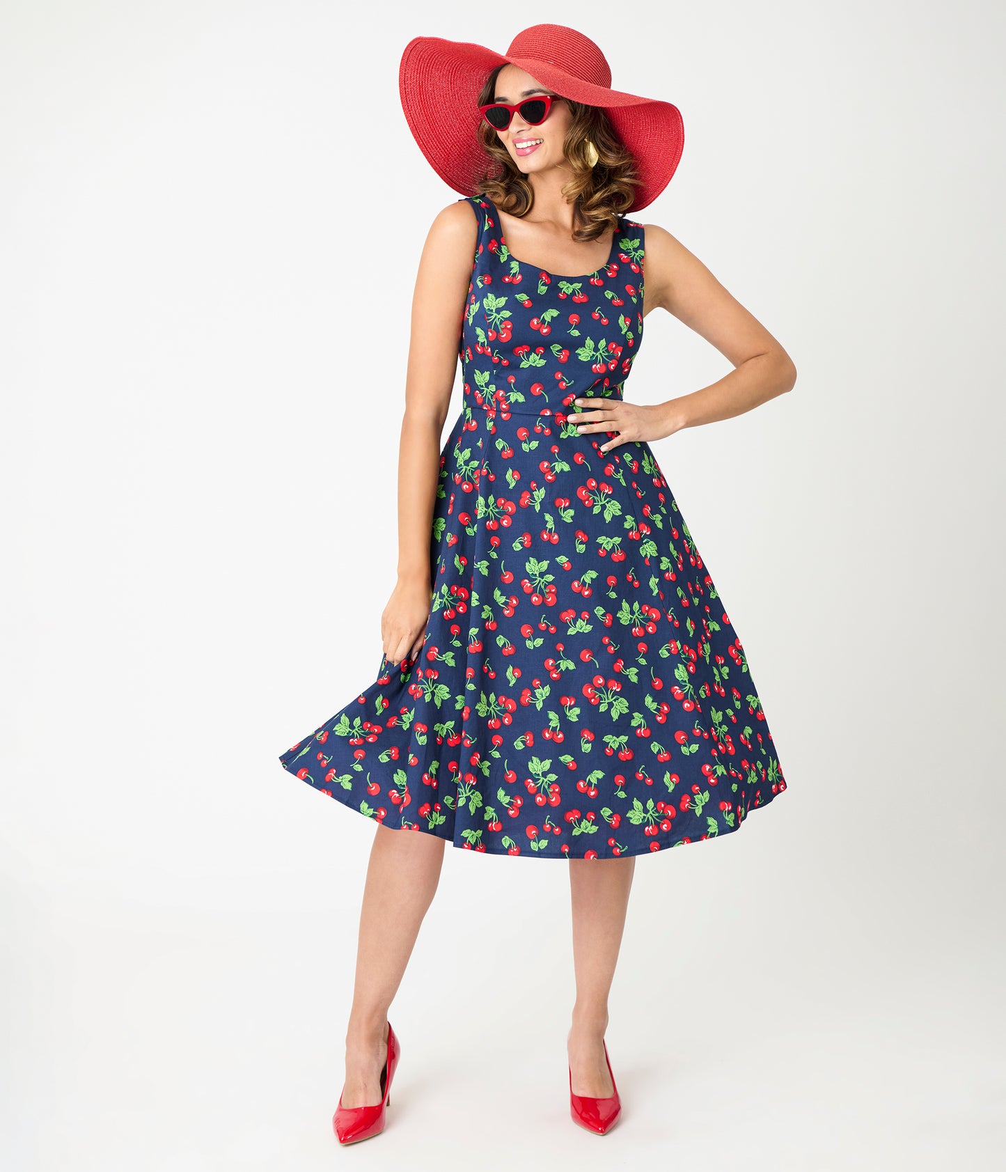 Royal Monk Navy Cherry Heart Nora Swing Dress