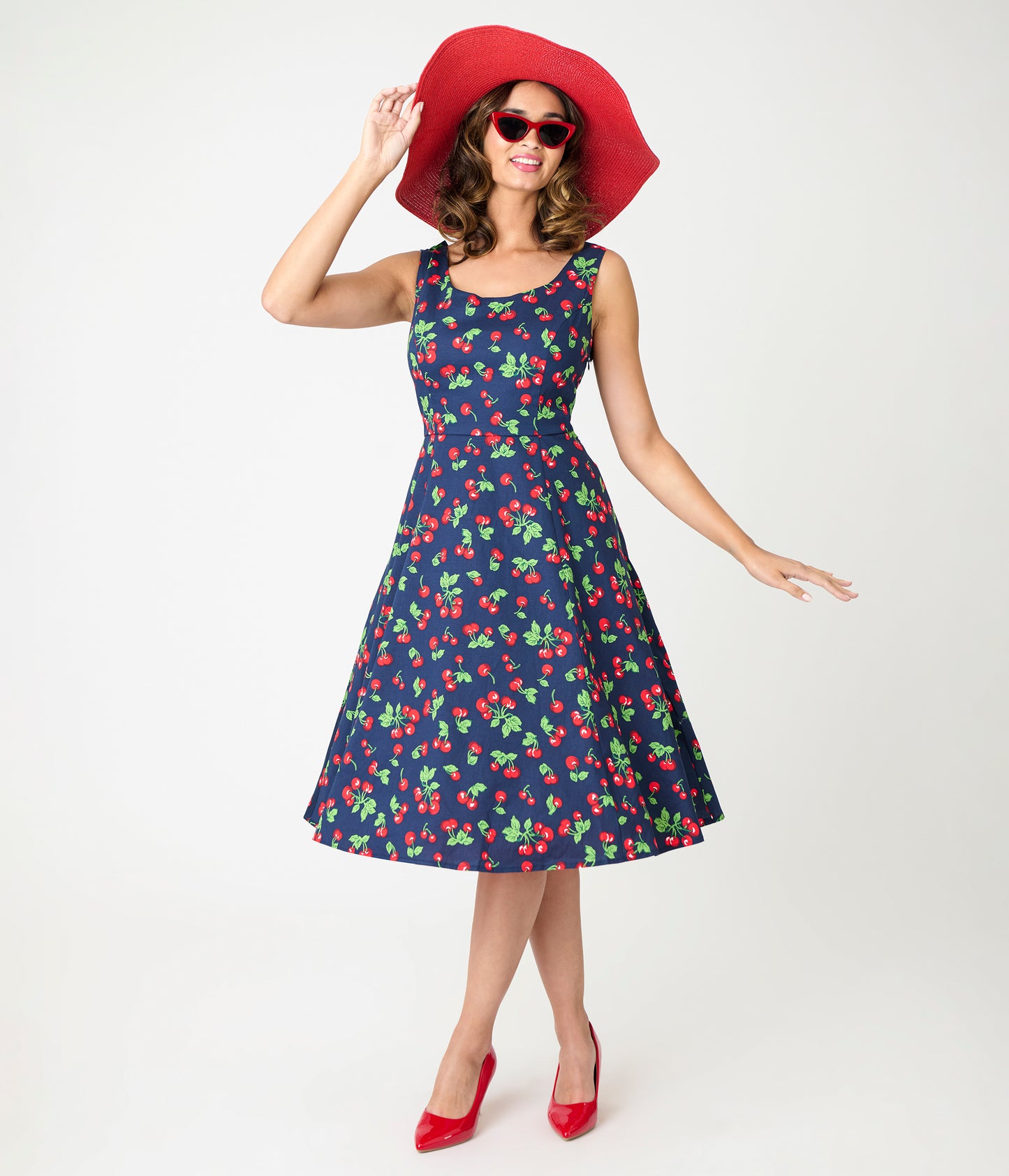 Royal Monk Navy Cherry Heart Nora Swing Dress