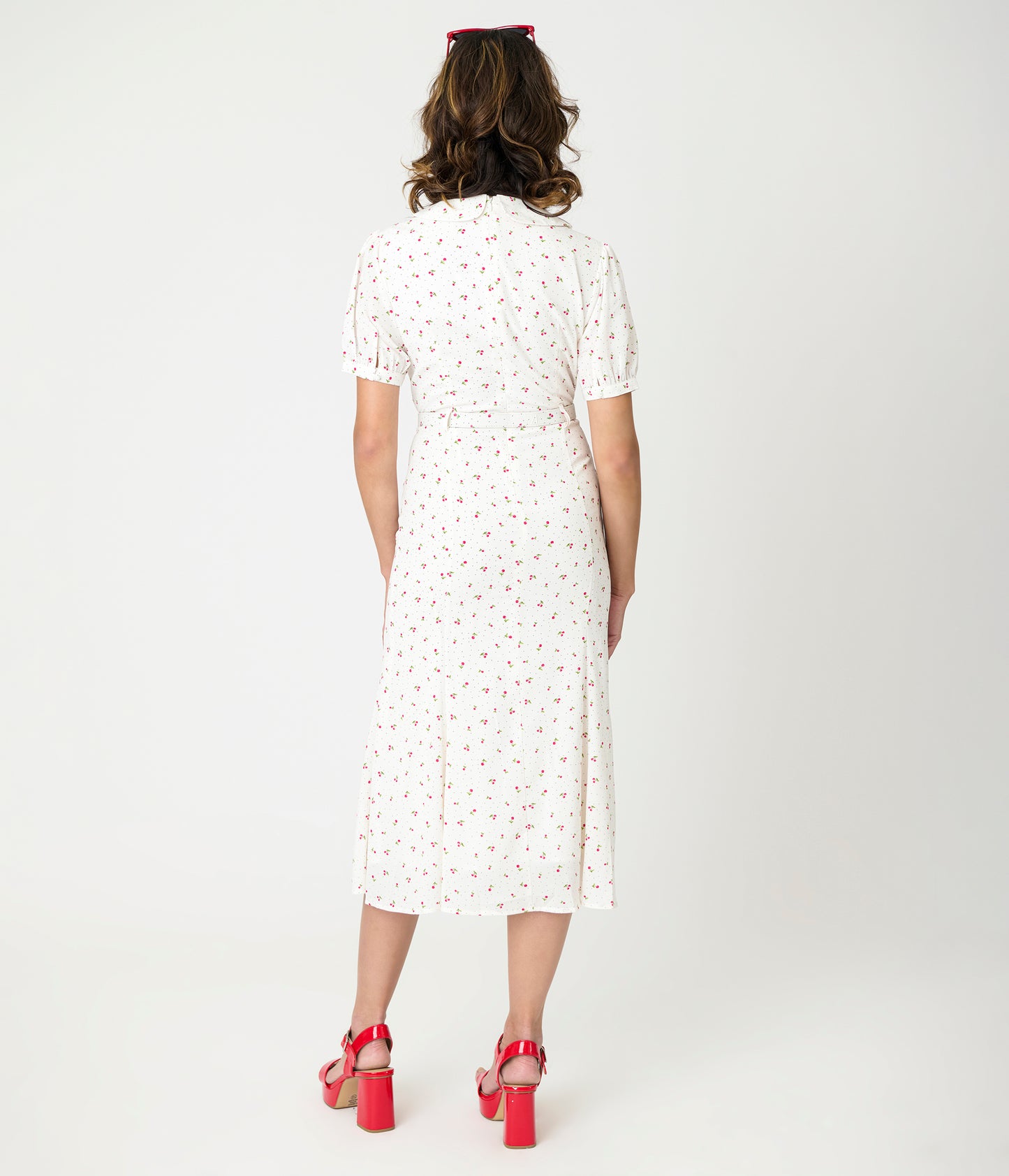 Royal Monk White Cherry Lucille Midi Dress