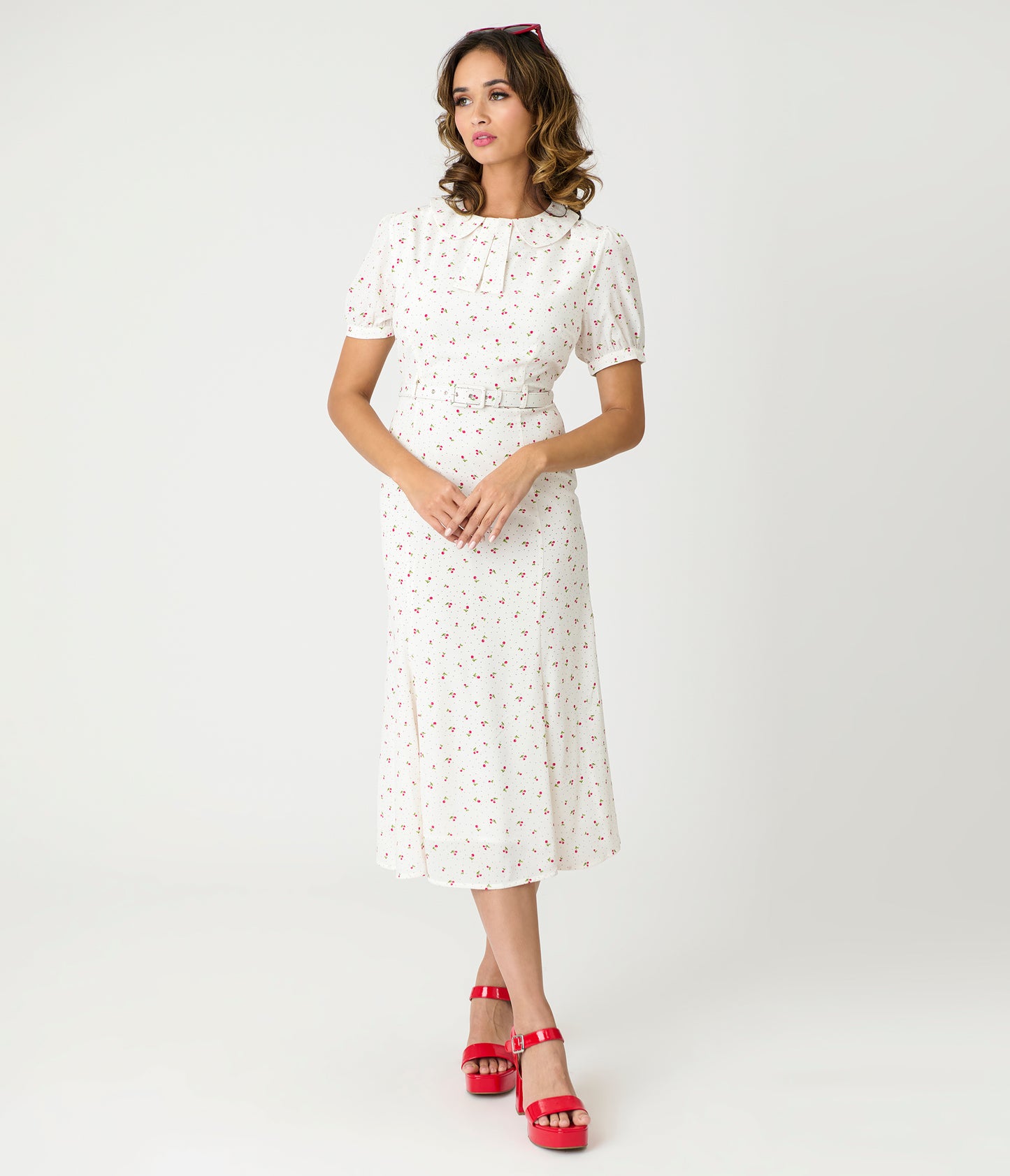 Royal Monk White Cherry Lucille Midi Dress